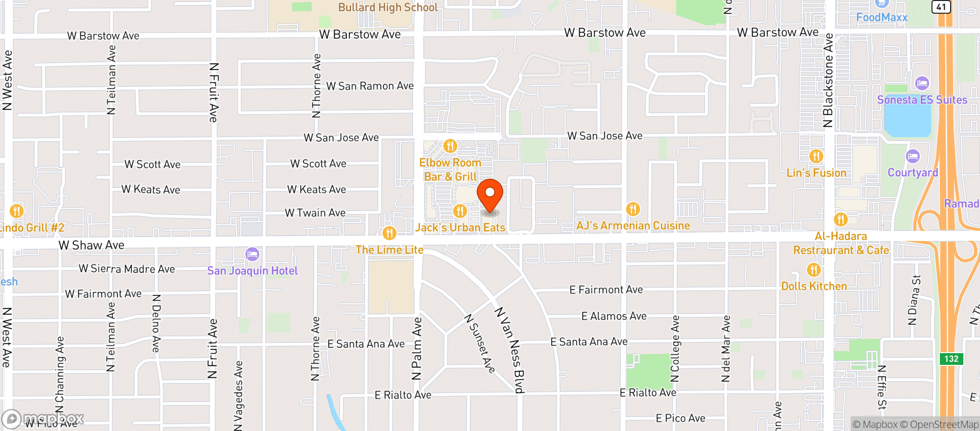 Map showing Whole Foods Market - Fresno