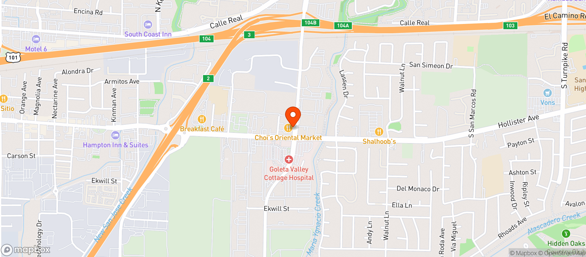 Map showing South Coast Deli-Patterson - Santa Barbara