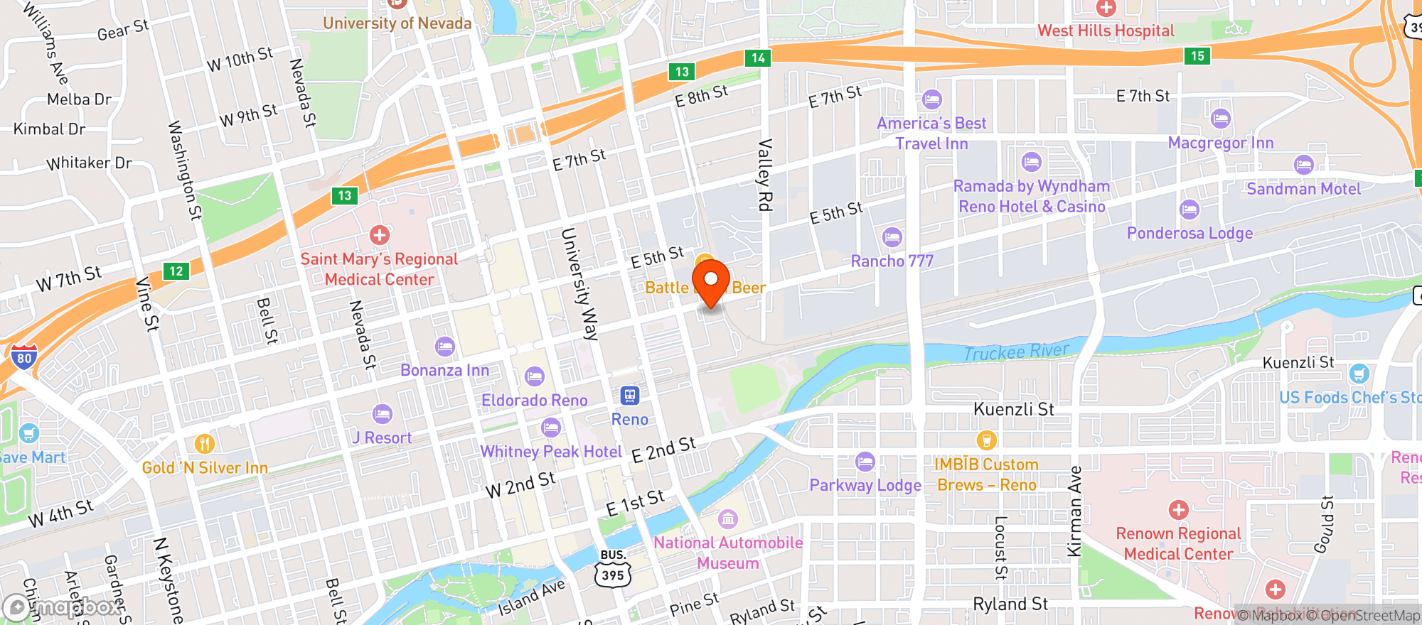 Map showing Lake Tahoe Aleworx - Reno 4th St