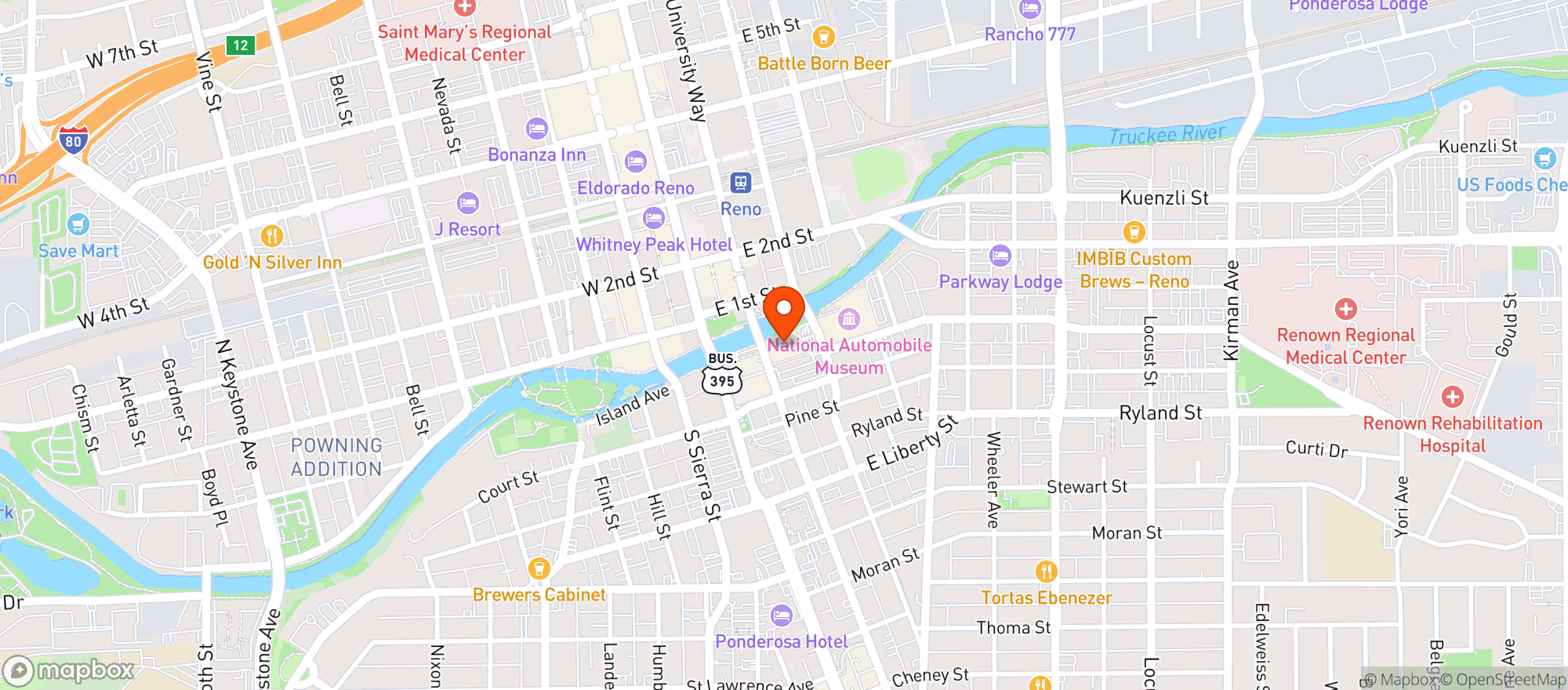 Map showing Renaissance Reno Downtown