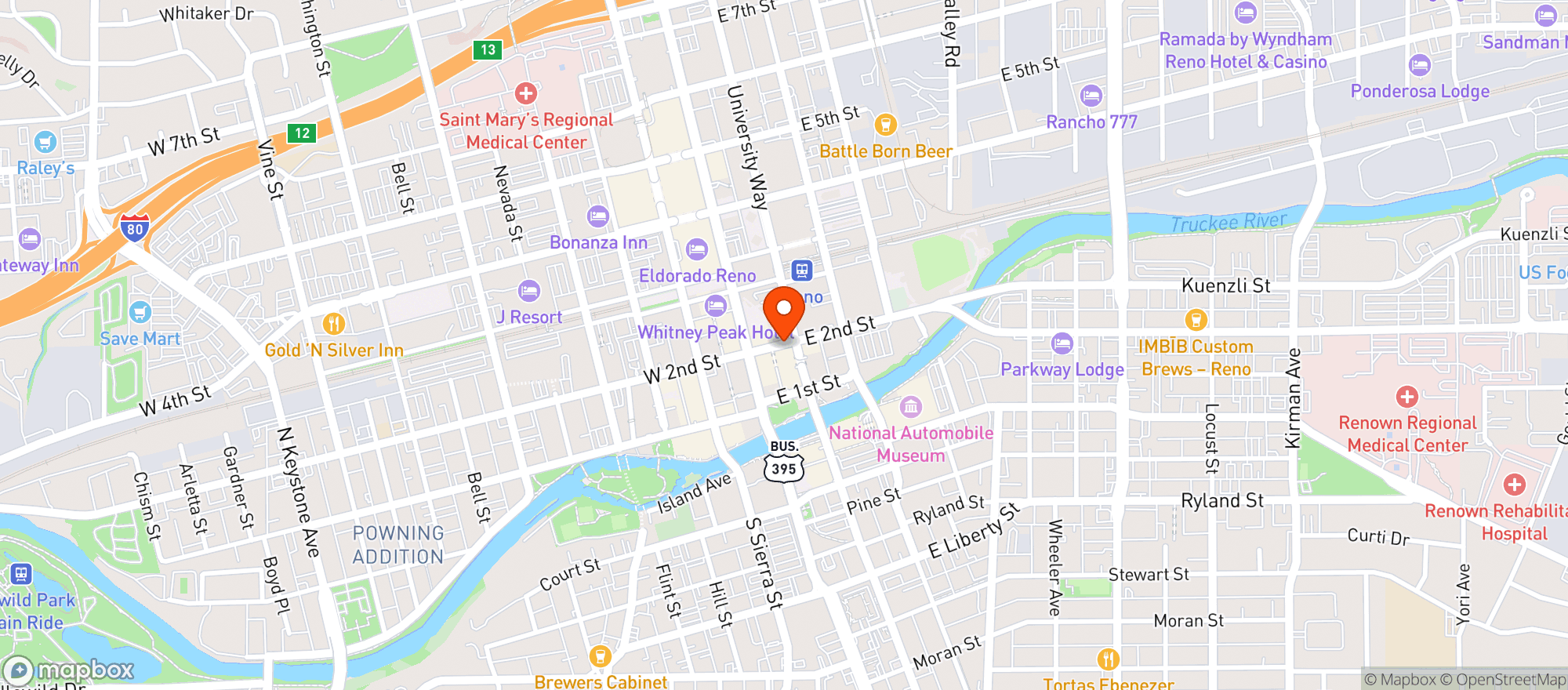 Map showing Club Cal Neva Hotel Casino