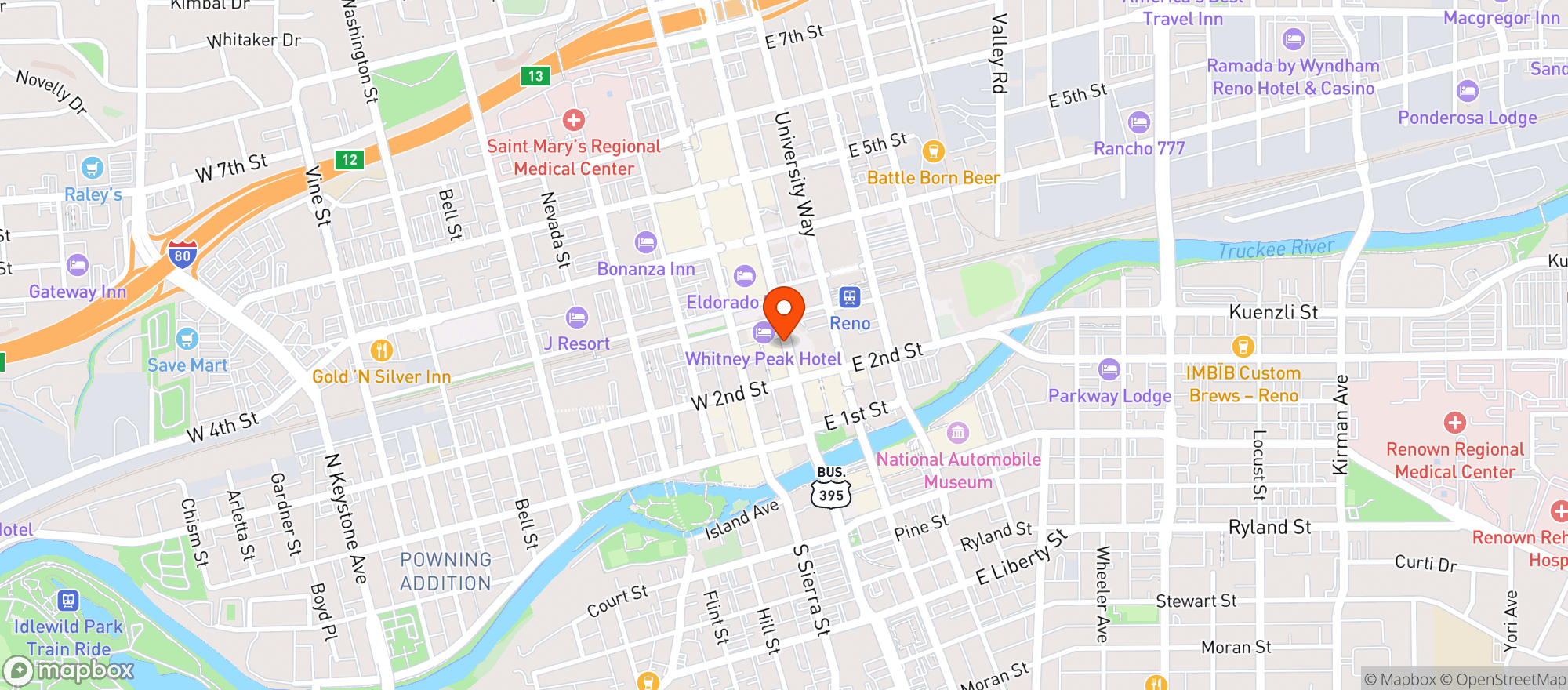 Map showing Whitney Peak Hotel