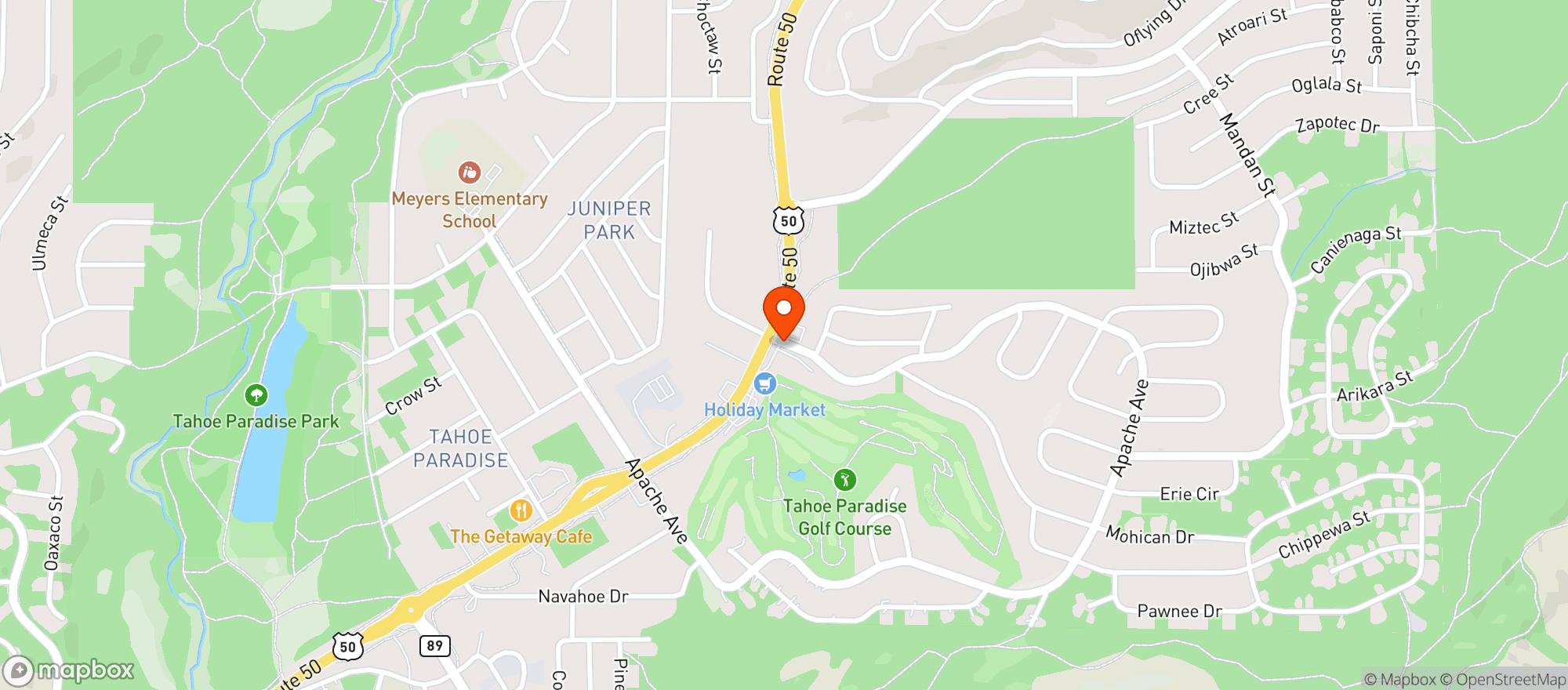 Map showing Roadrunner Gas - South Lake Tahoe
