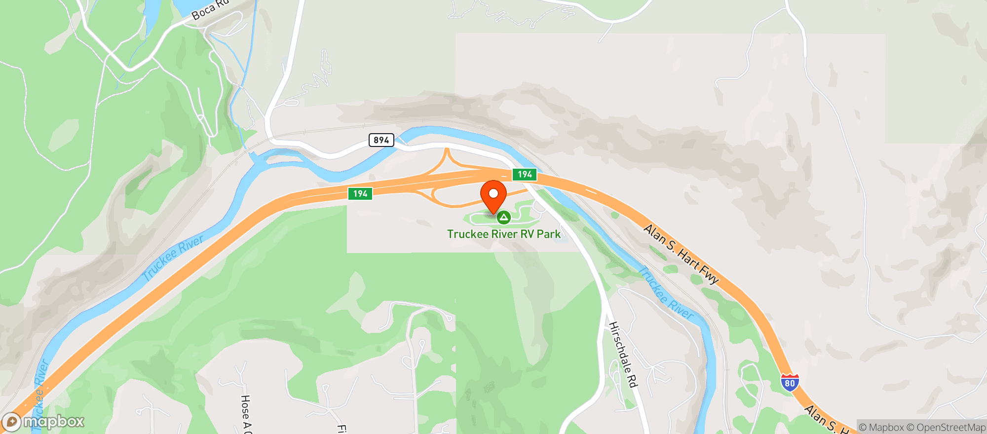 Map showing Truckee River RV Park - Truckee
