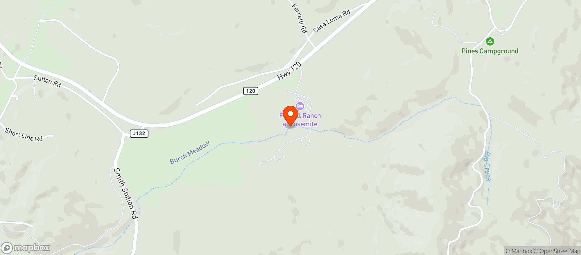 Map showing Firefall Ranch Yosemite
