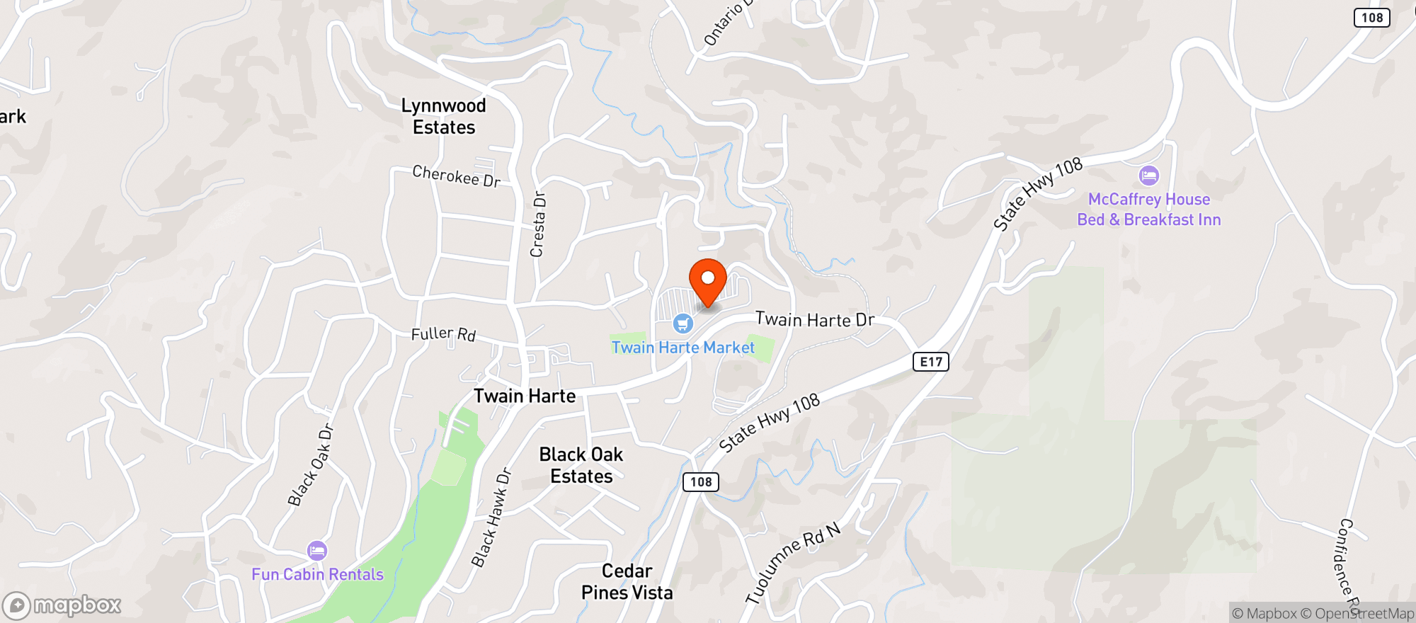 Map showing Twain Harte Market