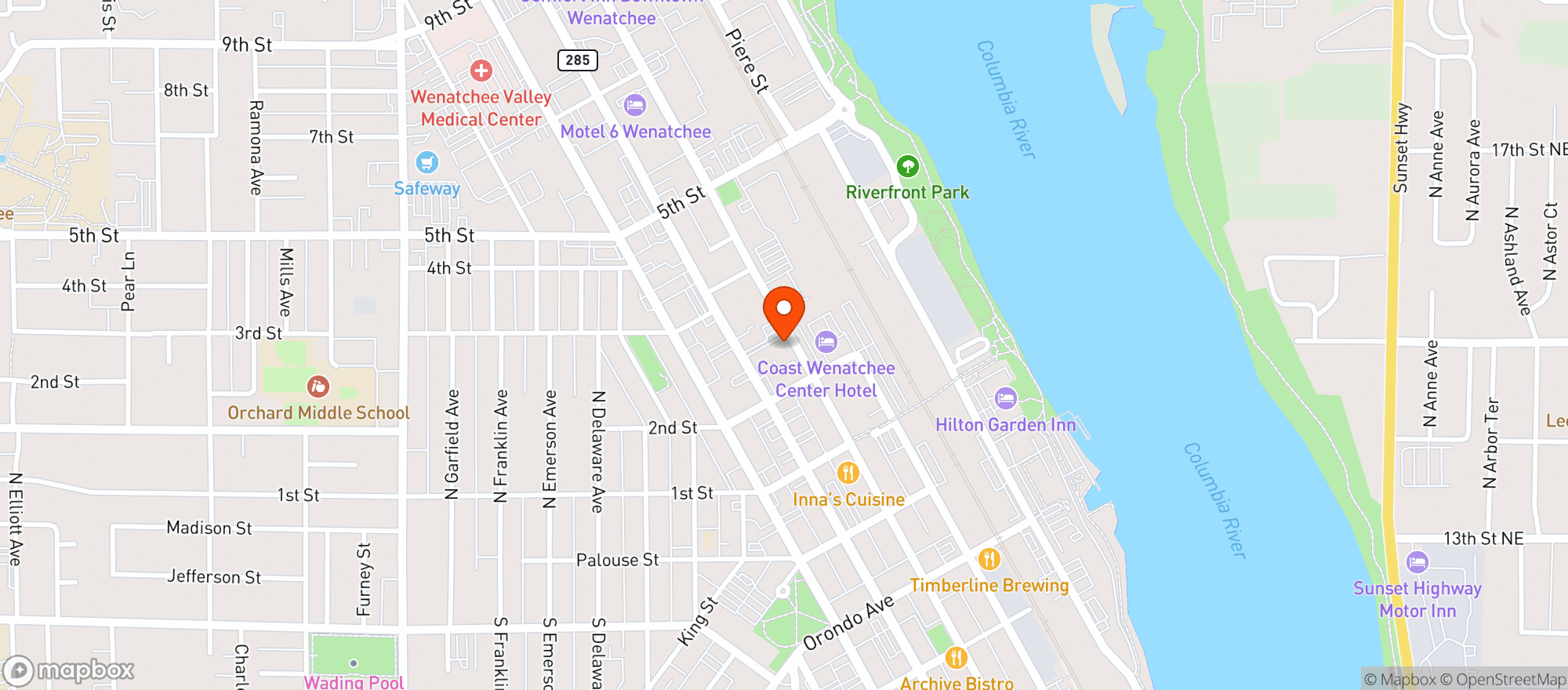 Map showing Wenatchee Natural Foods