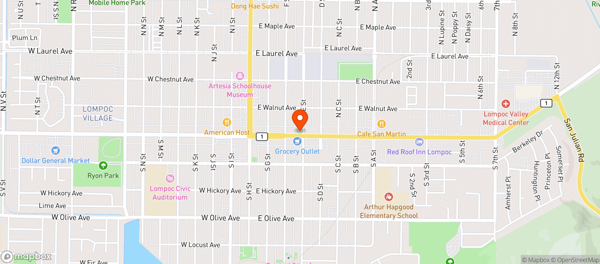 Map showing Lompoc Liquor Spirits N Wine