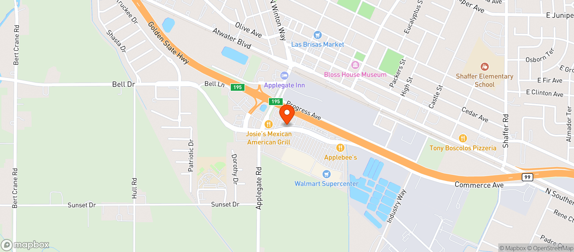 Map showing Josies Mexican American Grill