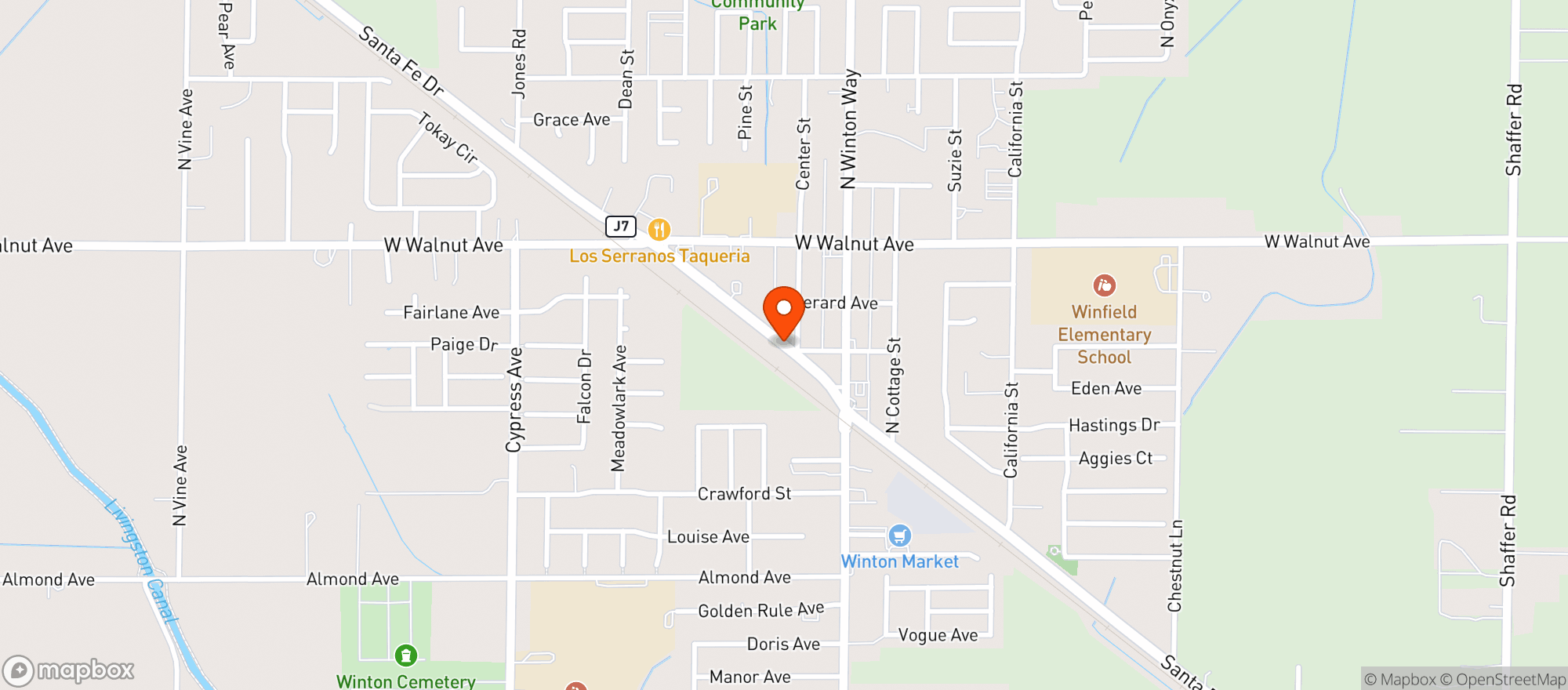 Map showing Winton Grocery