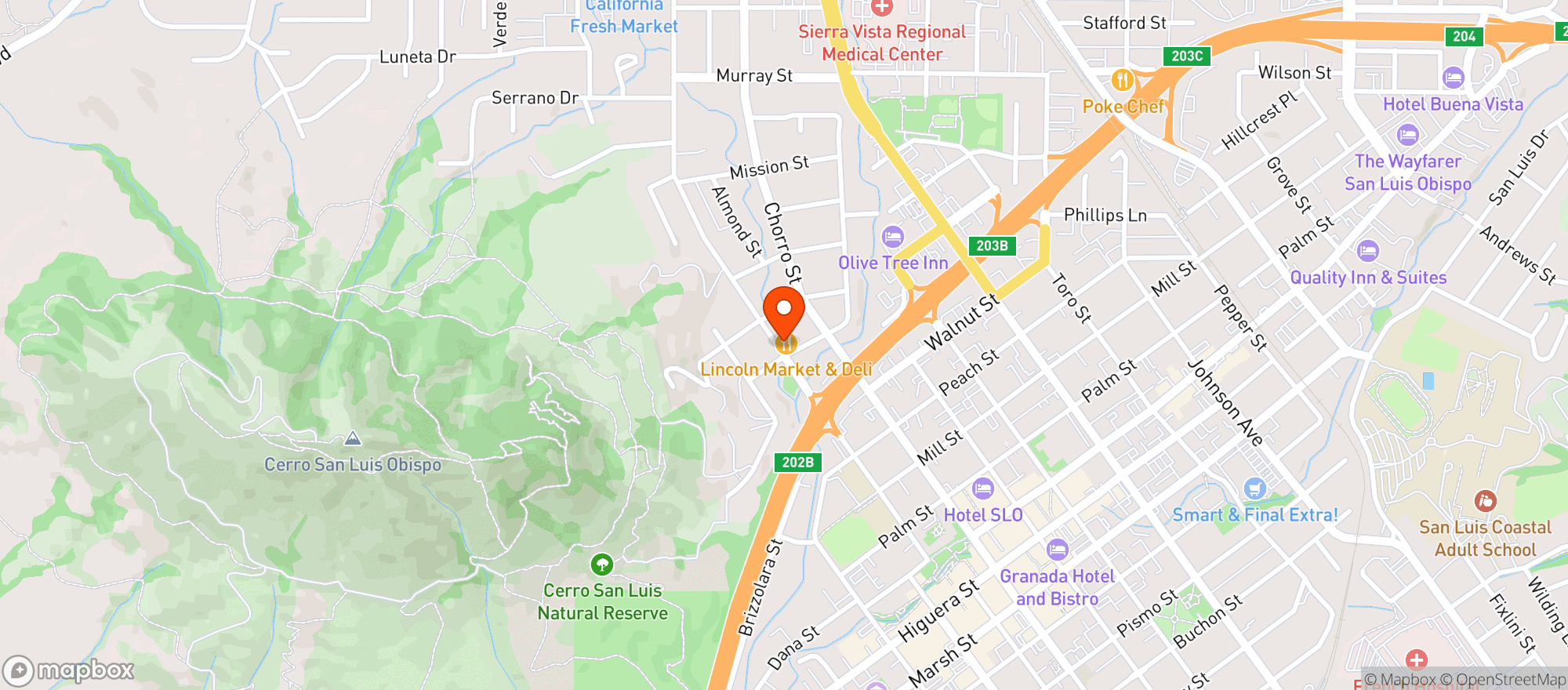 Map showing Lincoln Market & Deli