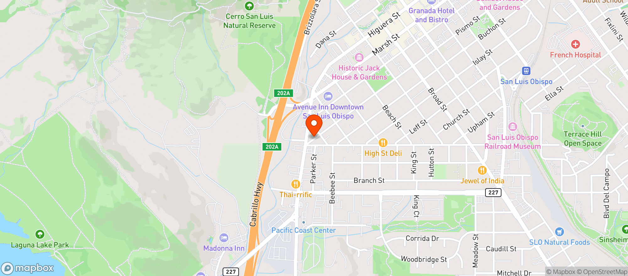 Map showing MEGANS ORGANIC MARKET - SAN LUIS OBISPO