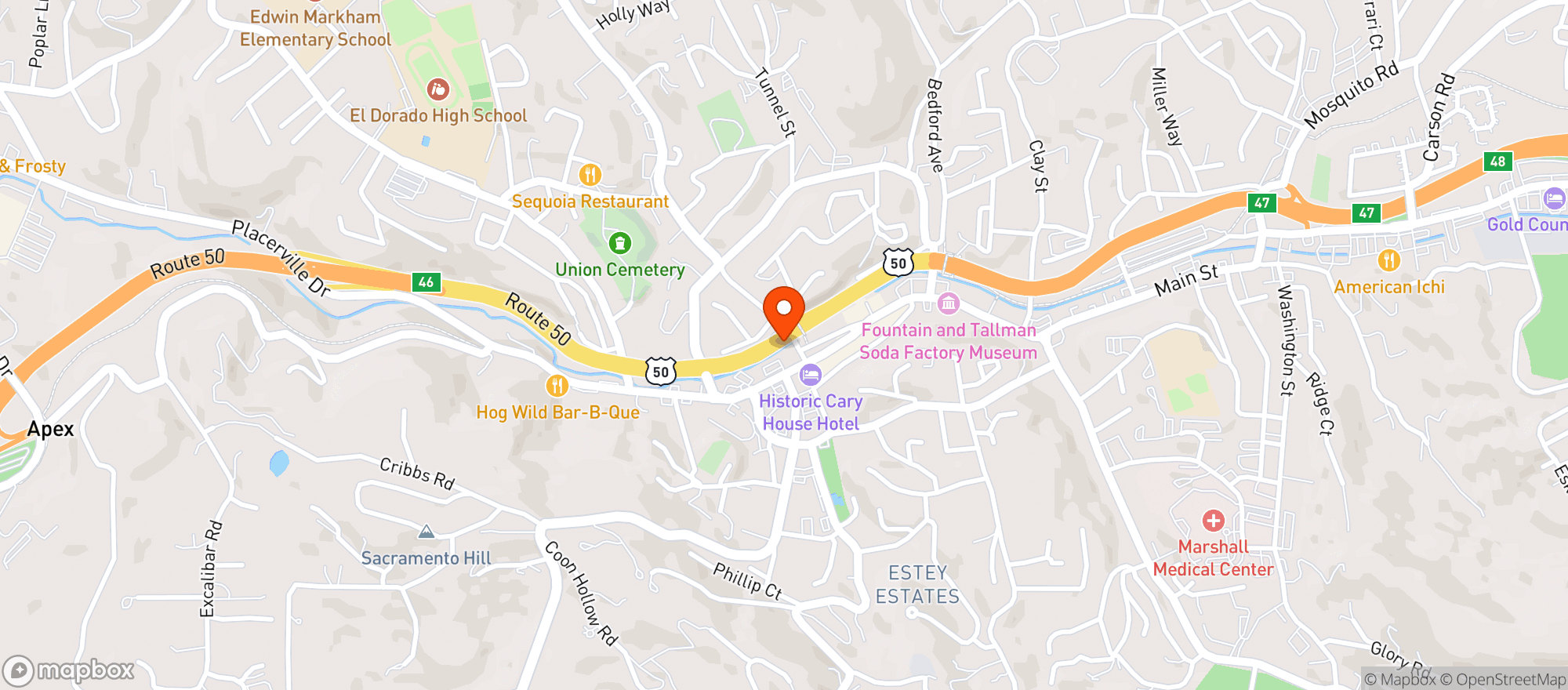 Map showing The Green Room Social Club - Placerville