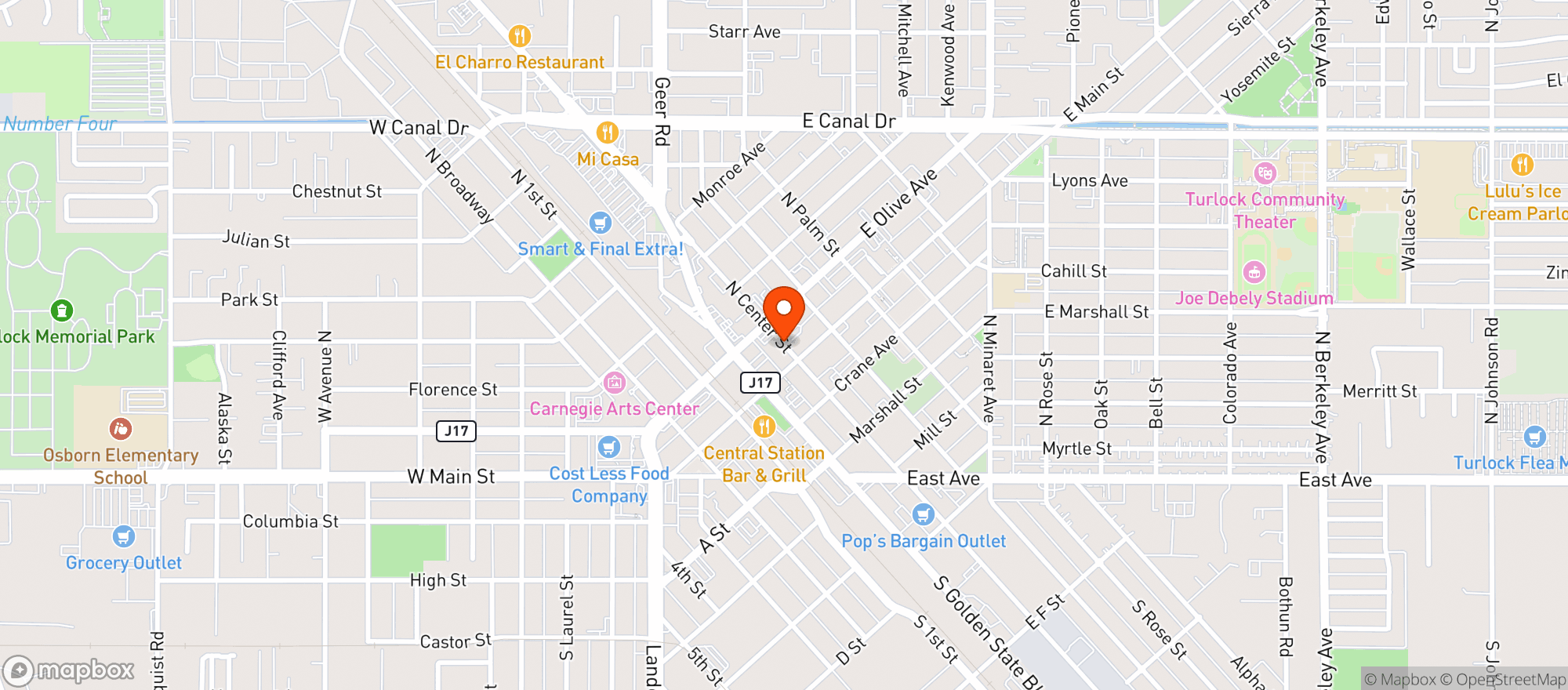 Map showing Center Street Grill