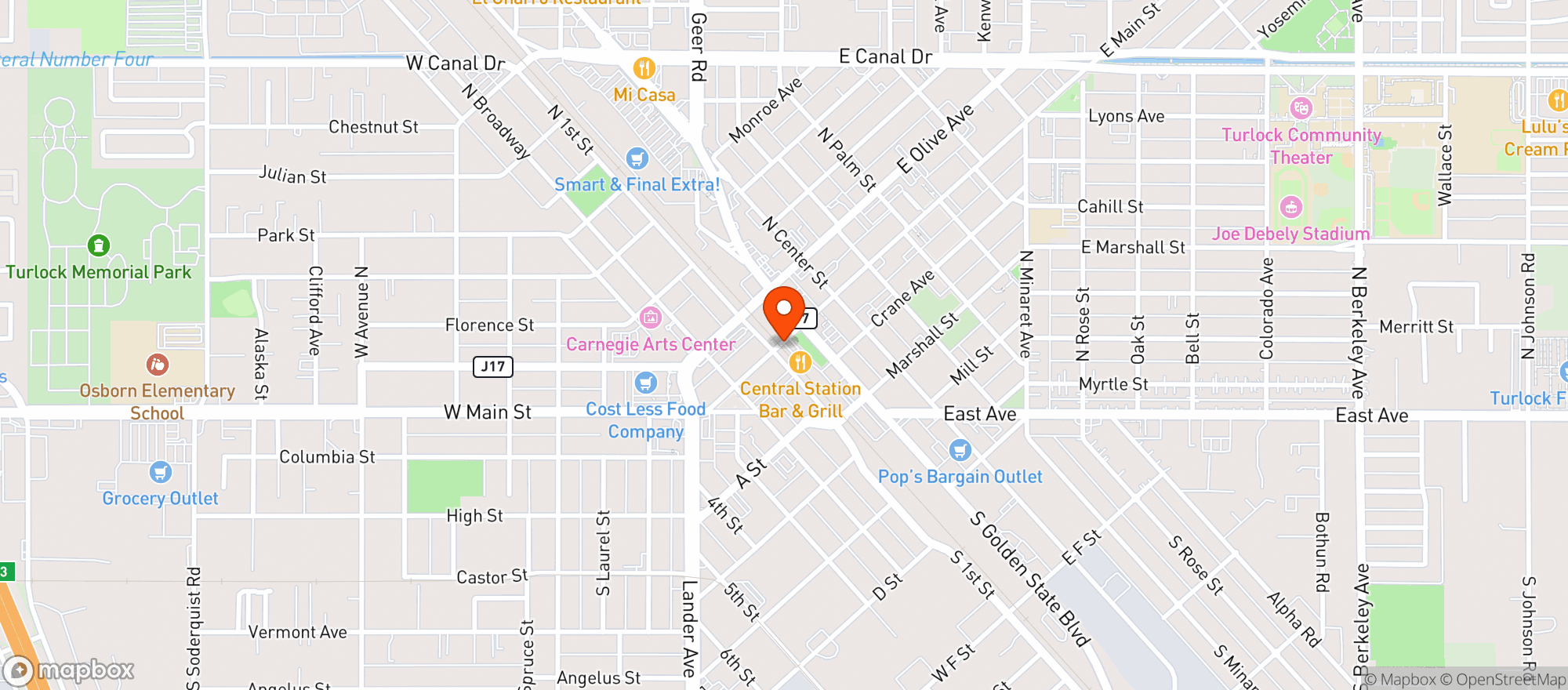 Map showing Central Station Bar & Grill