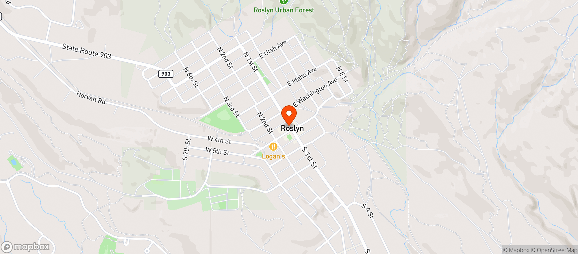 Map showing Roslyn Mexican Grill