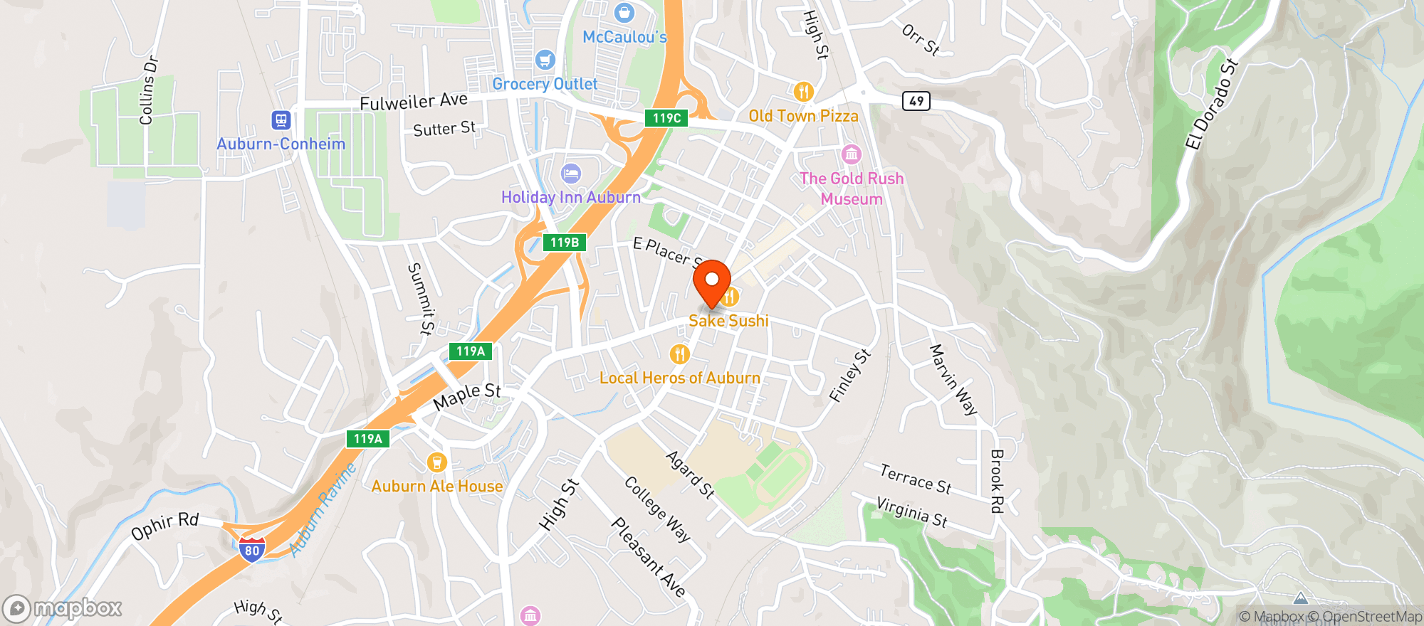 Map showing Auburn Bodega
