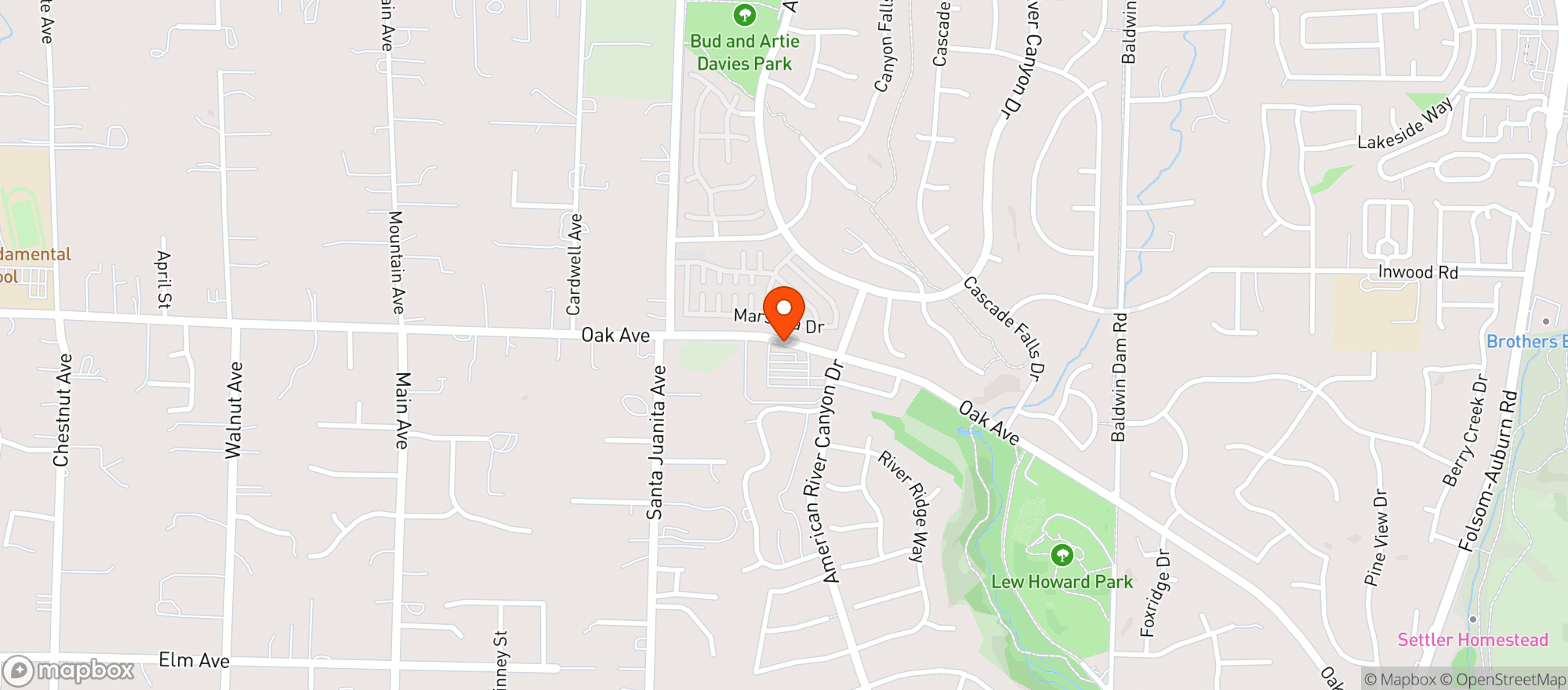 Map showing Oak Wine & Spirits - Folsom