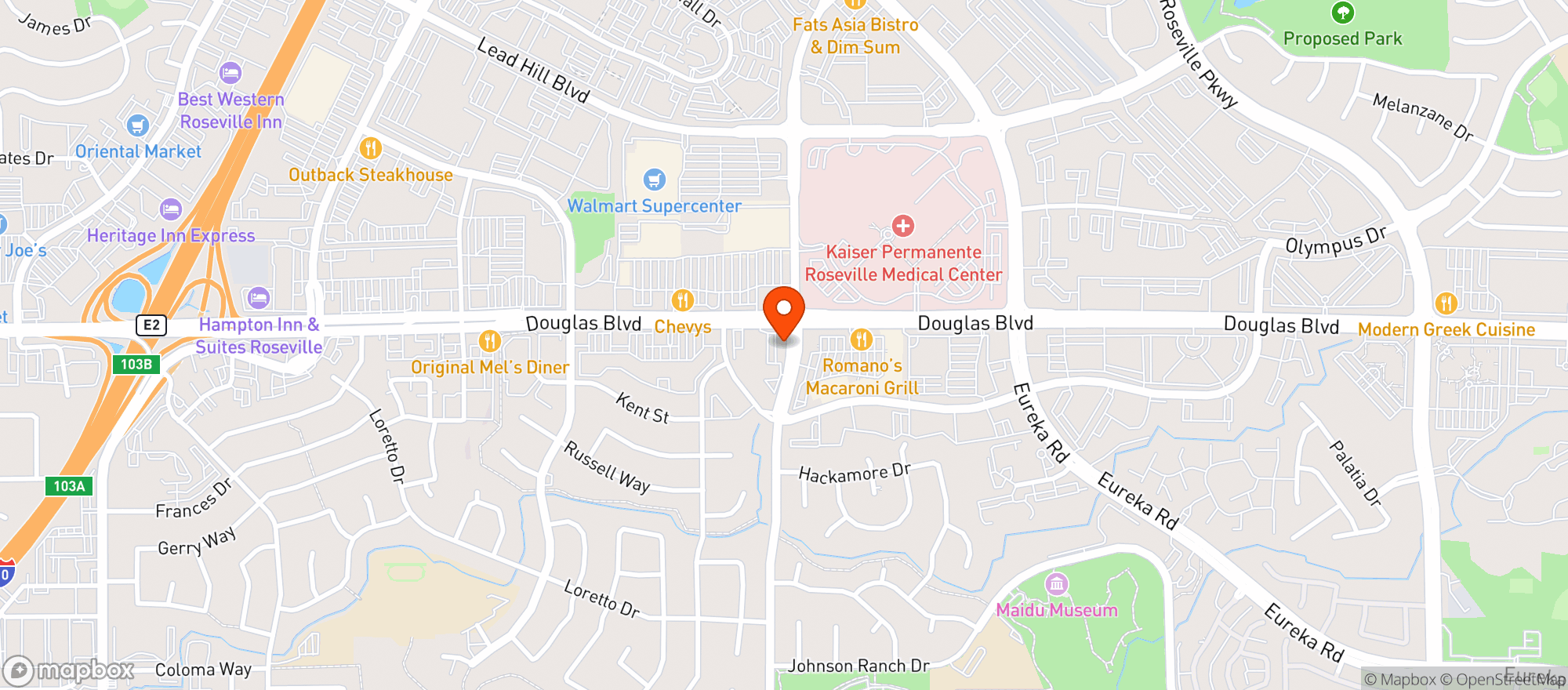 Map showing Sunrise Natural Foods - Roseville