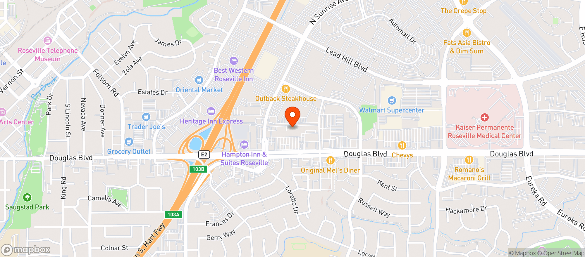 Map showing Bourbons & More Liquors Cigars - Roseville