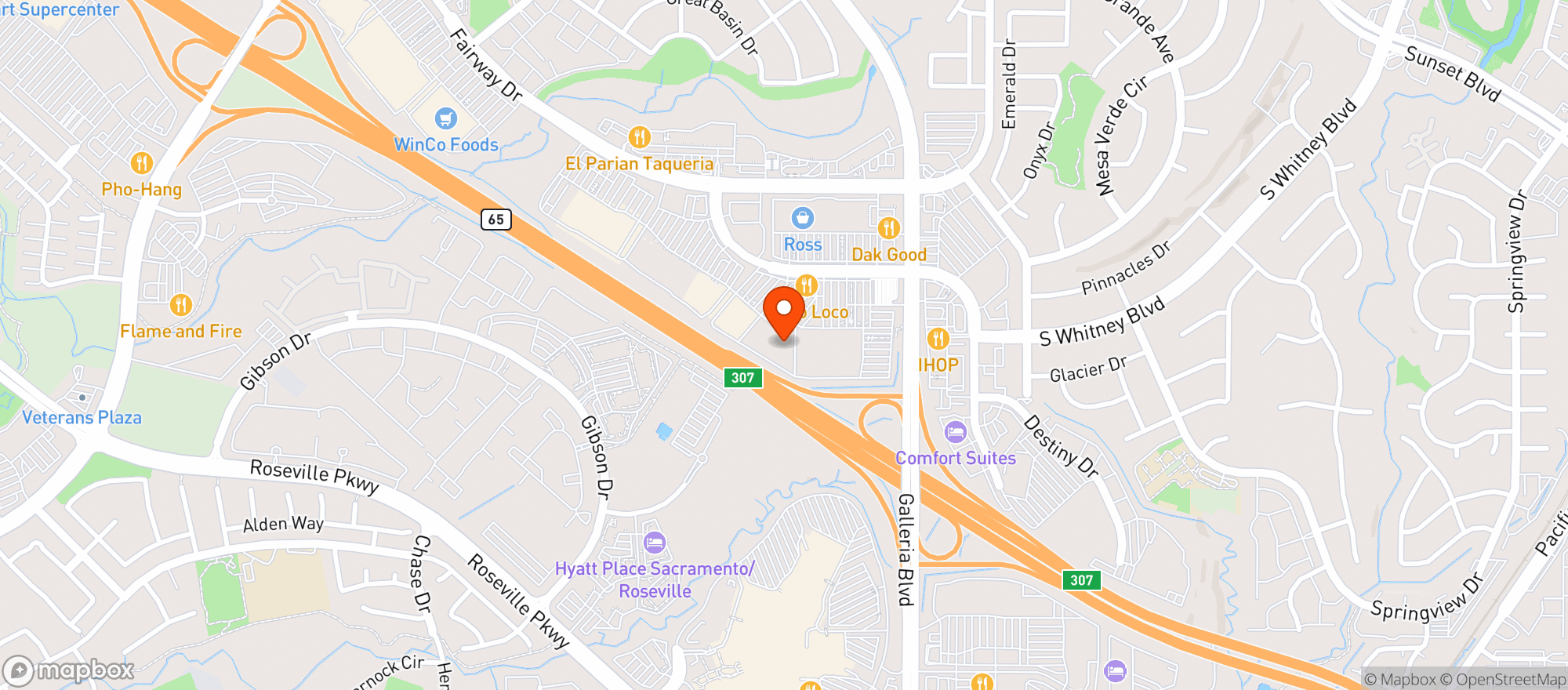 Map showing Sprouts Roseville – Stanford Ranch Rd. - Store #219