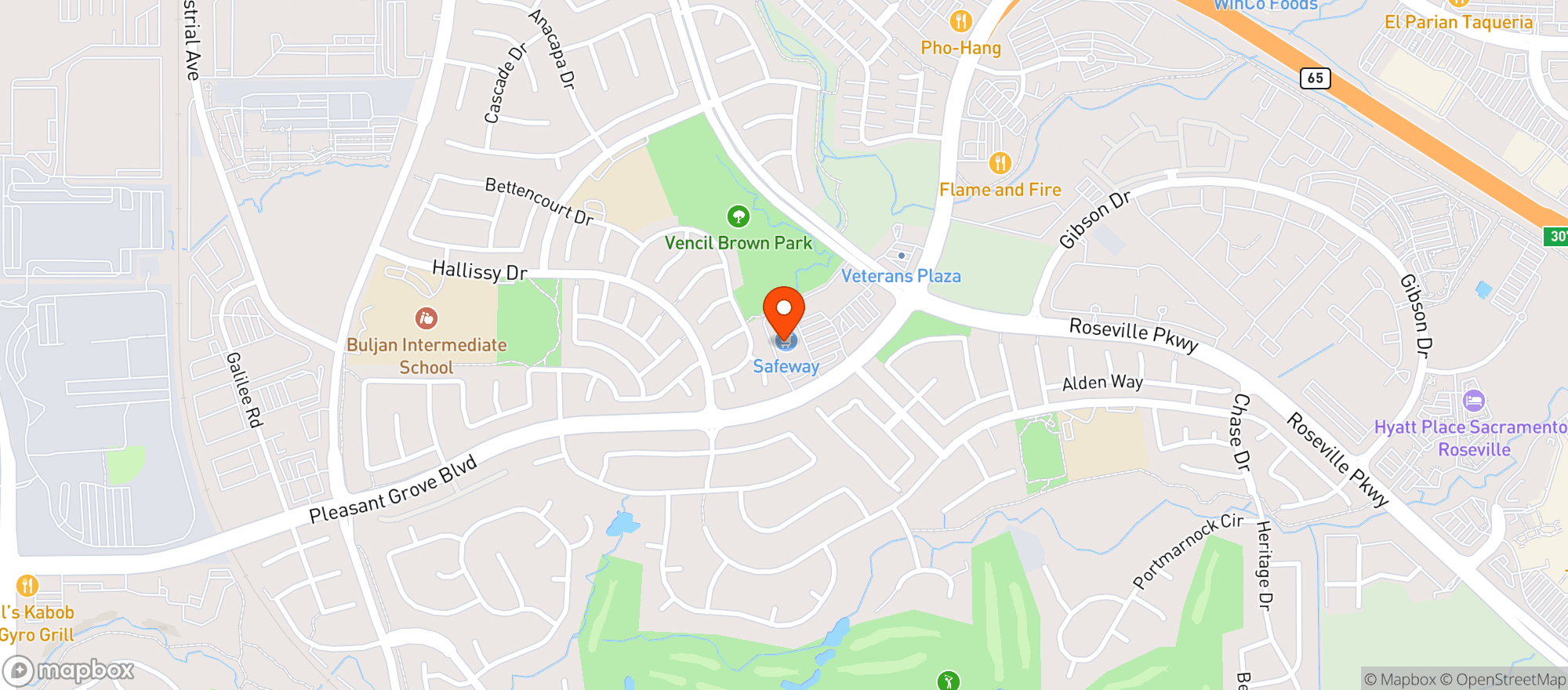 Map showing Safeway - Roseville