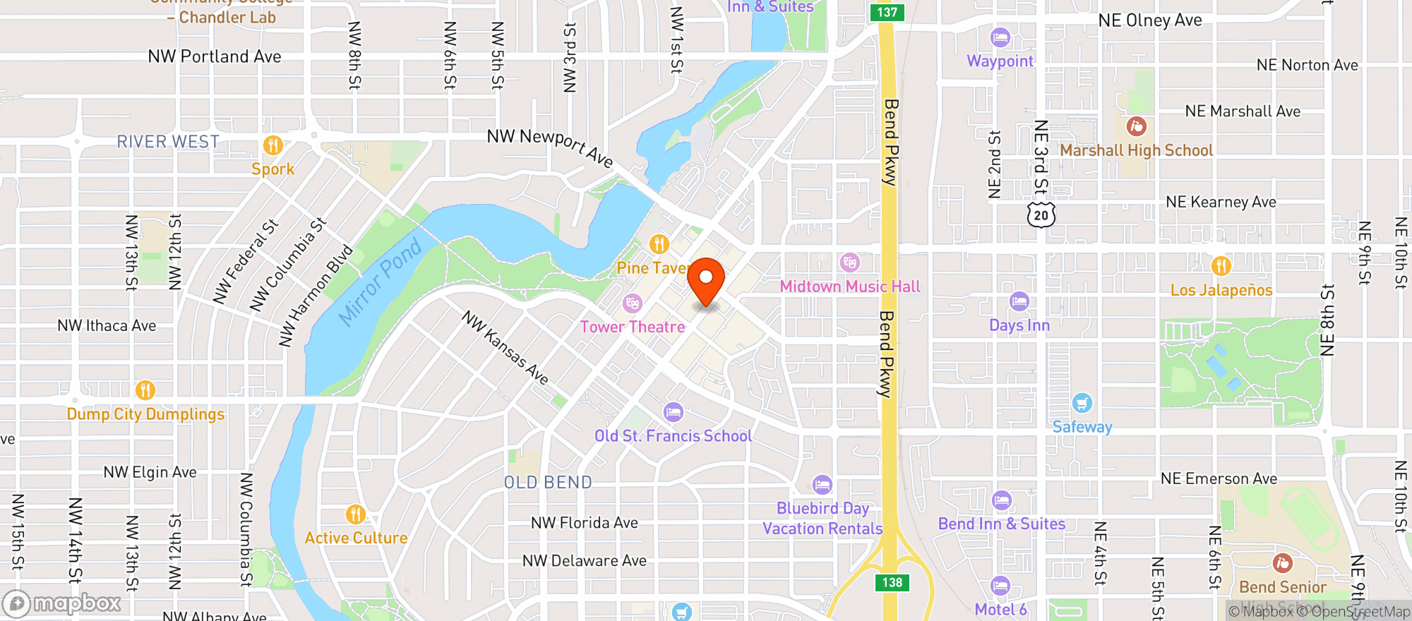Map showing Coreys Bar & Grill