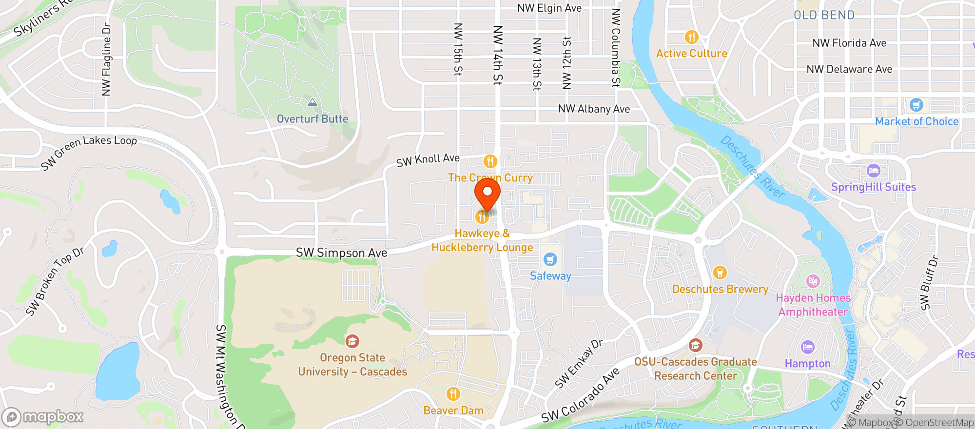 Map showing Hawkeye & Huckleberry Lounge