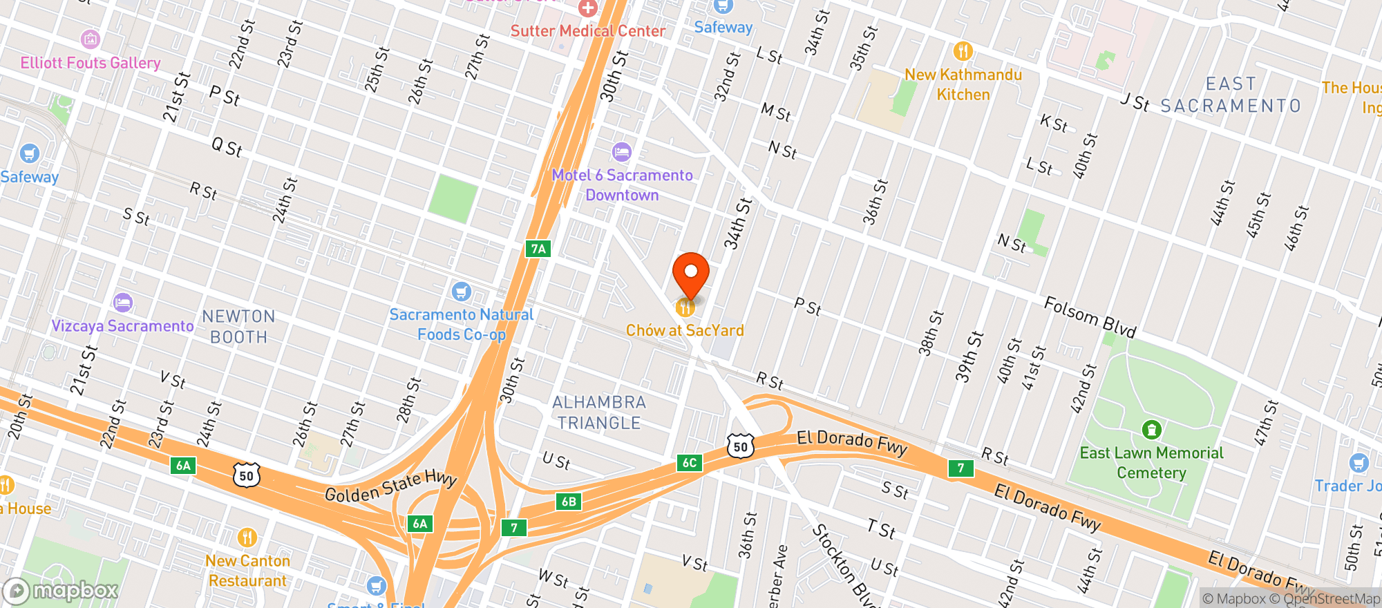 Map showing SacYard Community Tap House