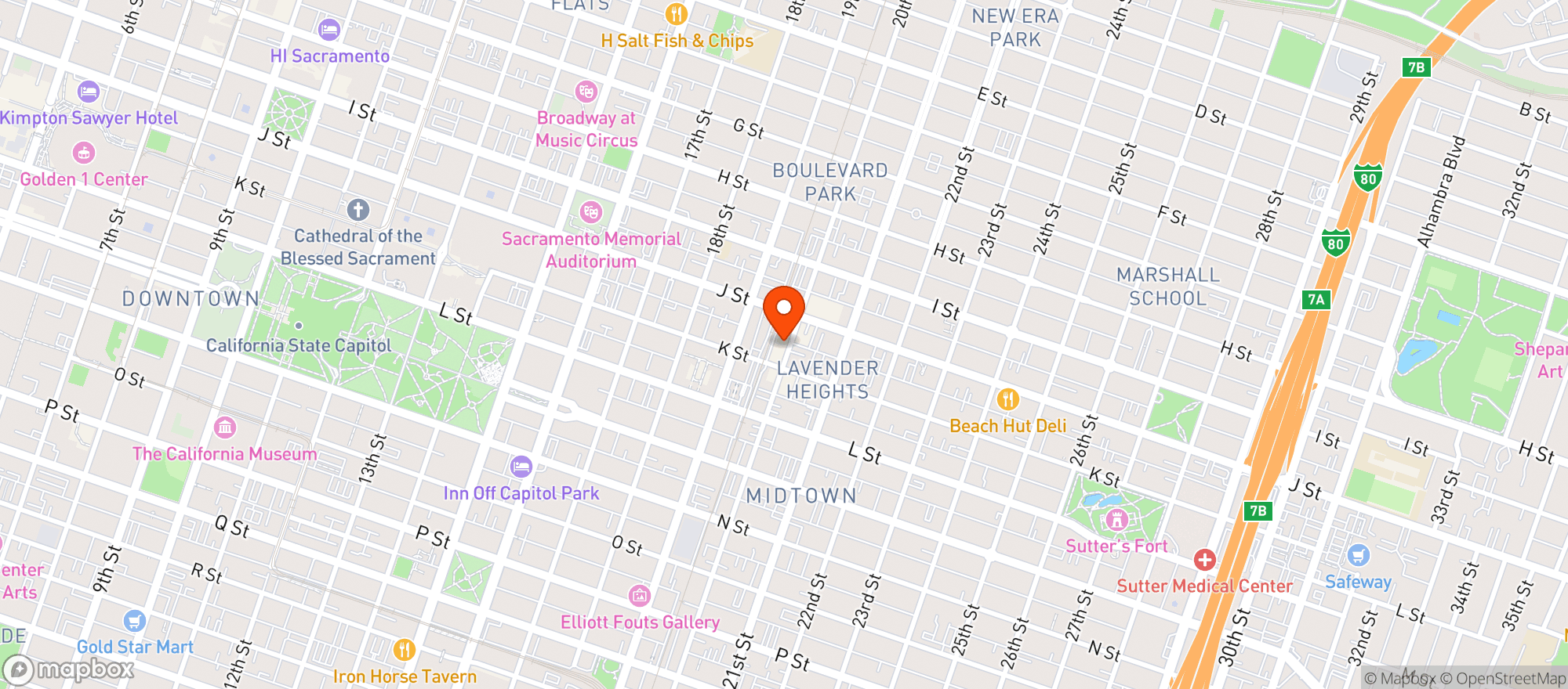 Map showing Sacramento Comedy Spot