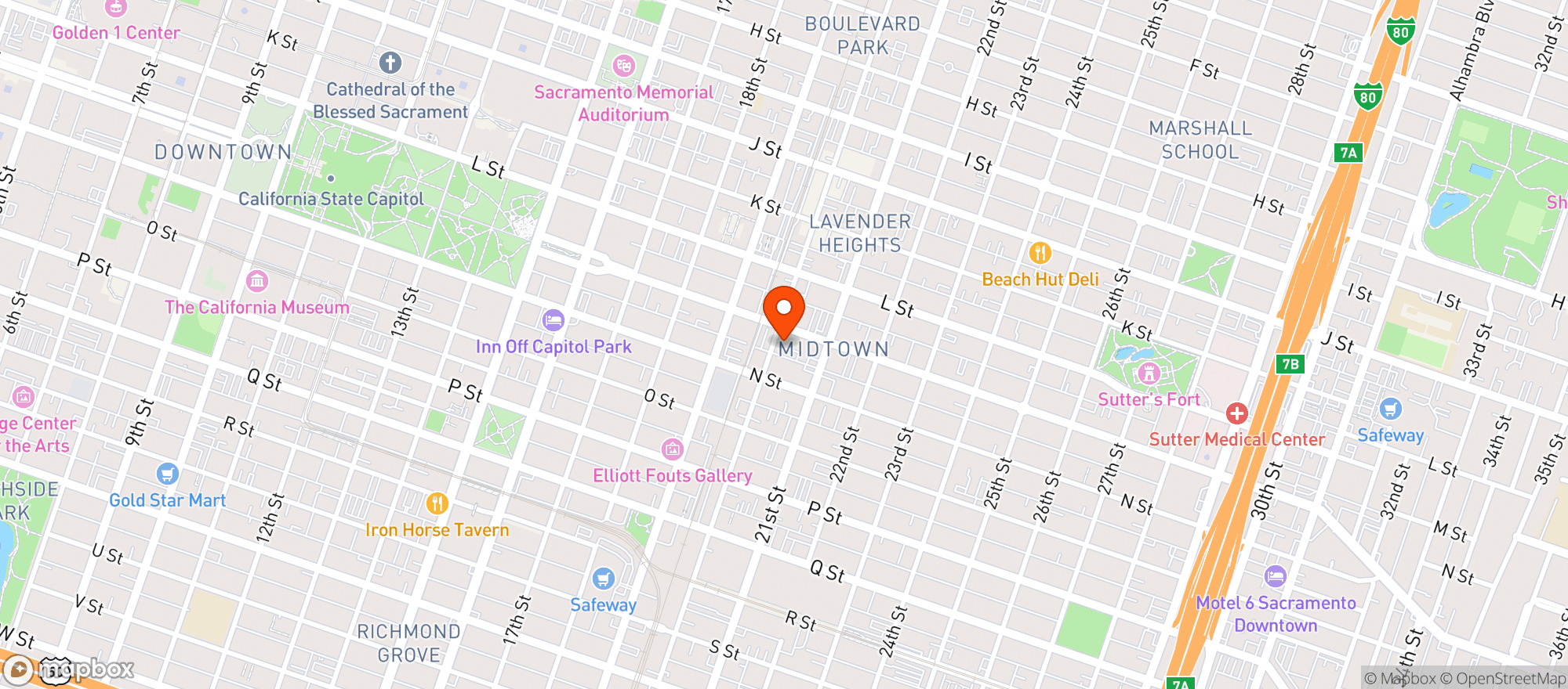 Map showing Waterboy Restaurant