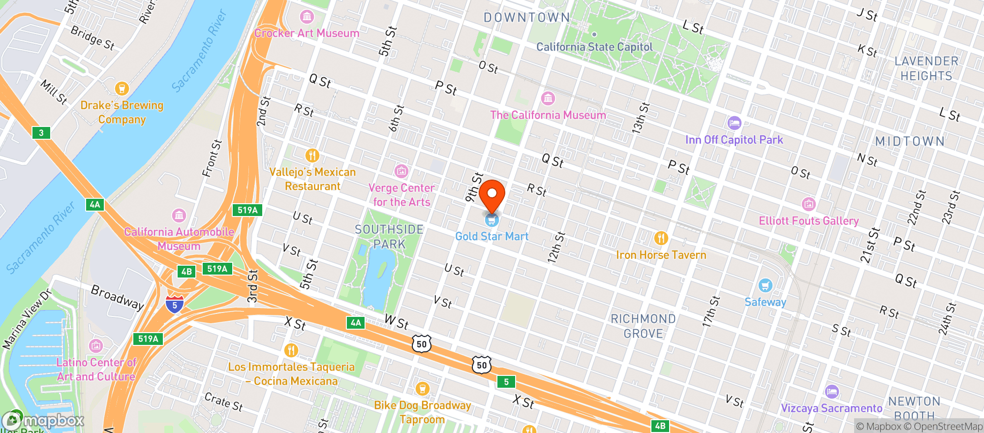 Map showing Gold Star Mart