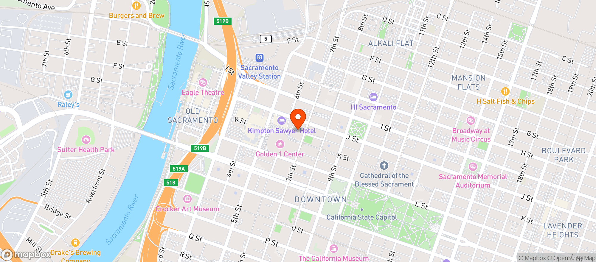 Map showing Sauced Bbq & Spirits