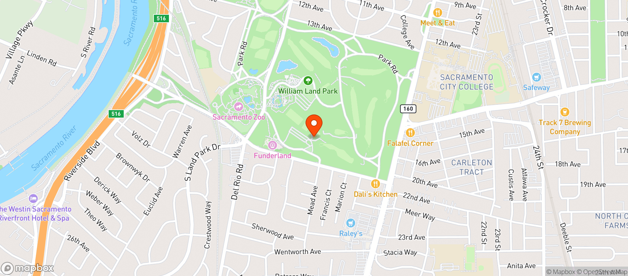 Map showing William Land Park Golf Course
