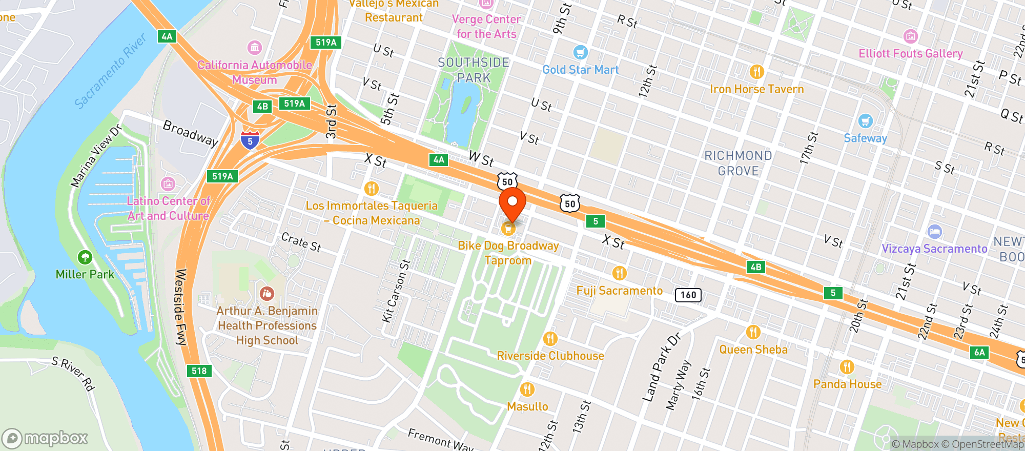 Map showing Sellands Market Cafe