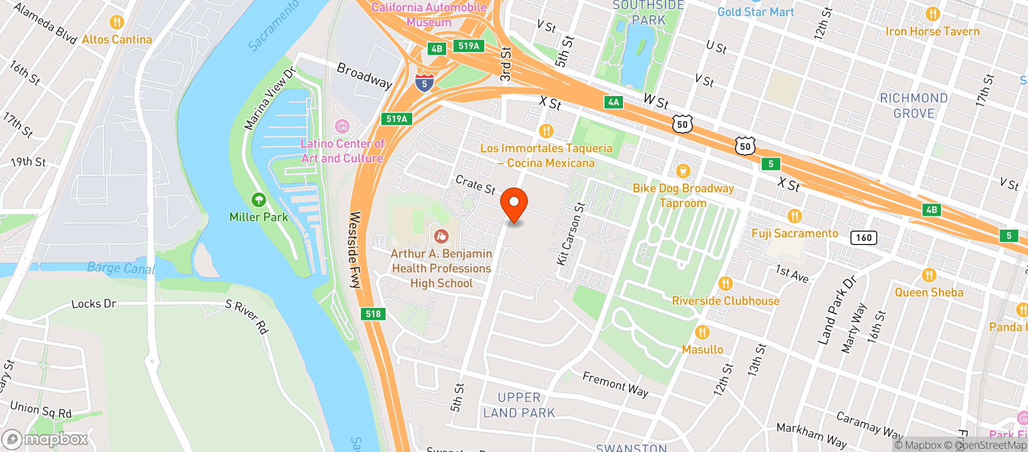 Map showing 5th Street Market - Sacramento