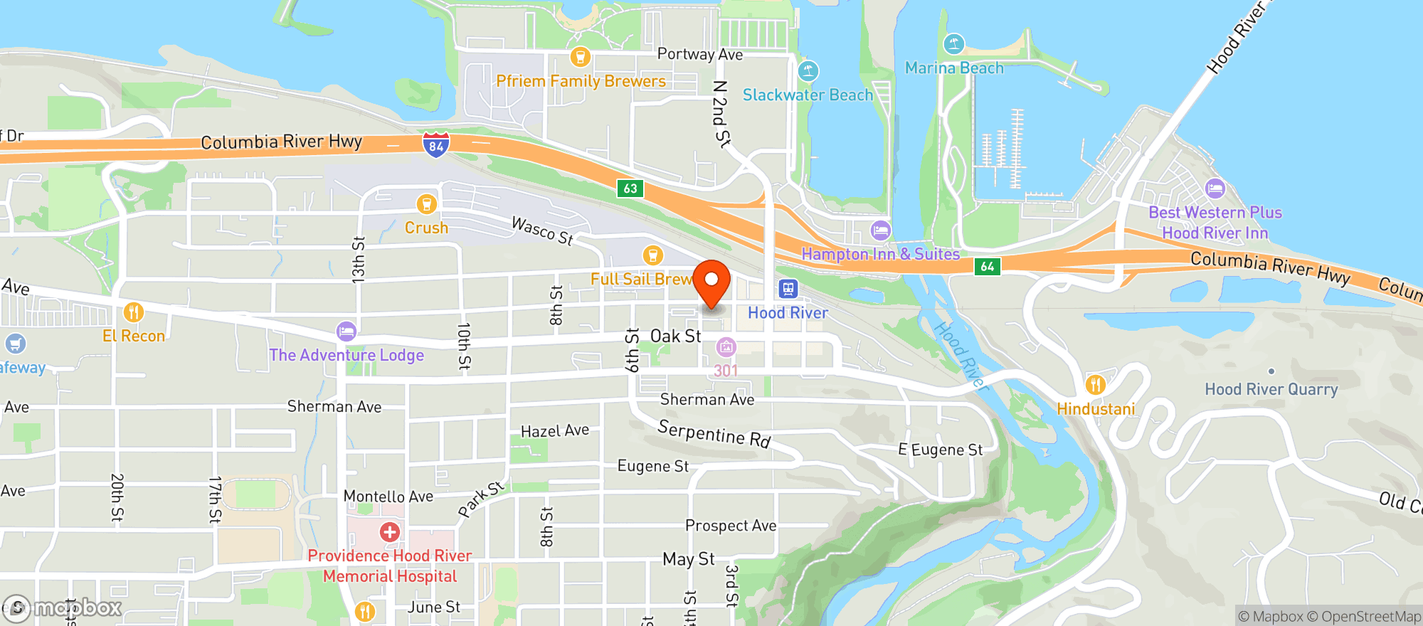 Map showing Hood River Brewing Co
