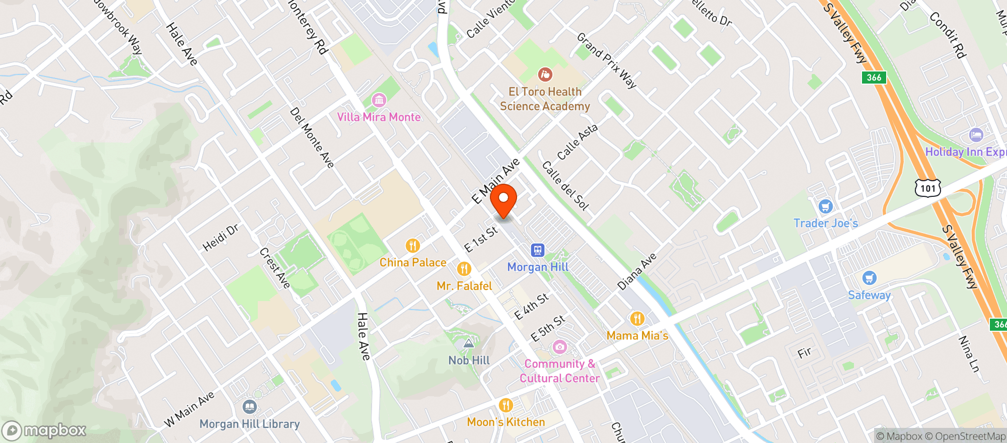 Map showing The Running Shop And Hops - Morgan Hill