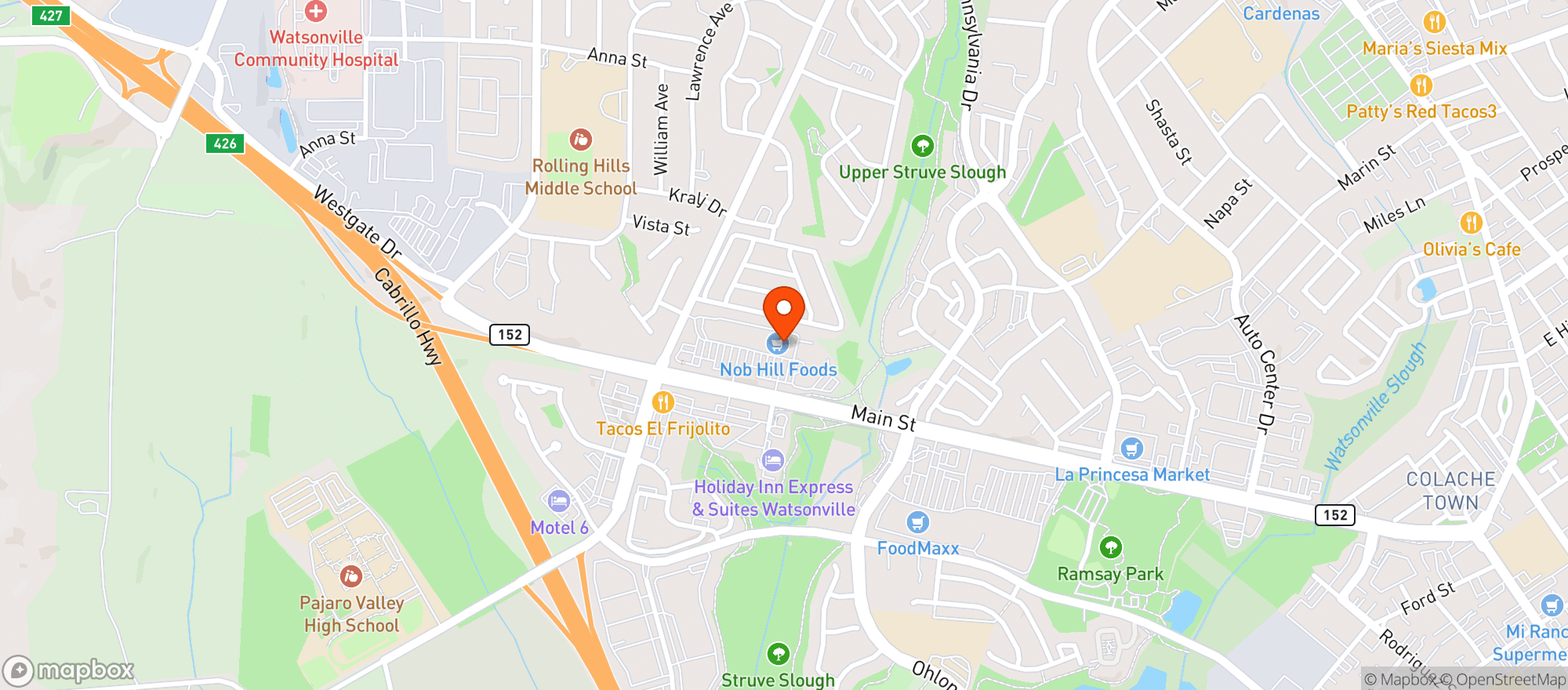 Map showing Raleys -Nob Hill (Watsonville) - 002500617