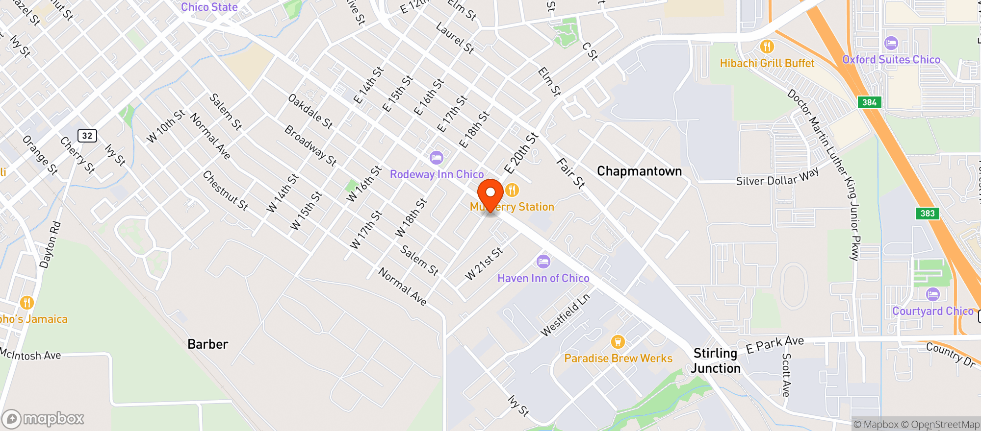 Map showing Park Ave Pub