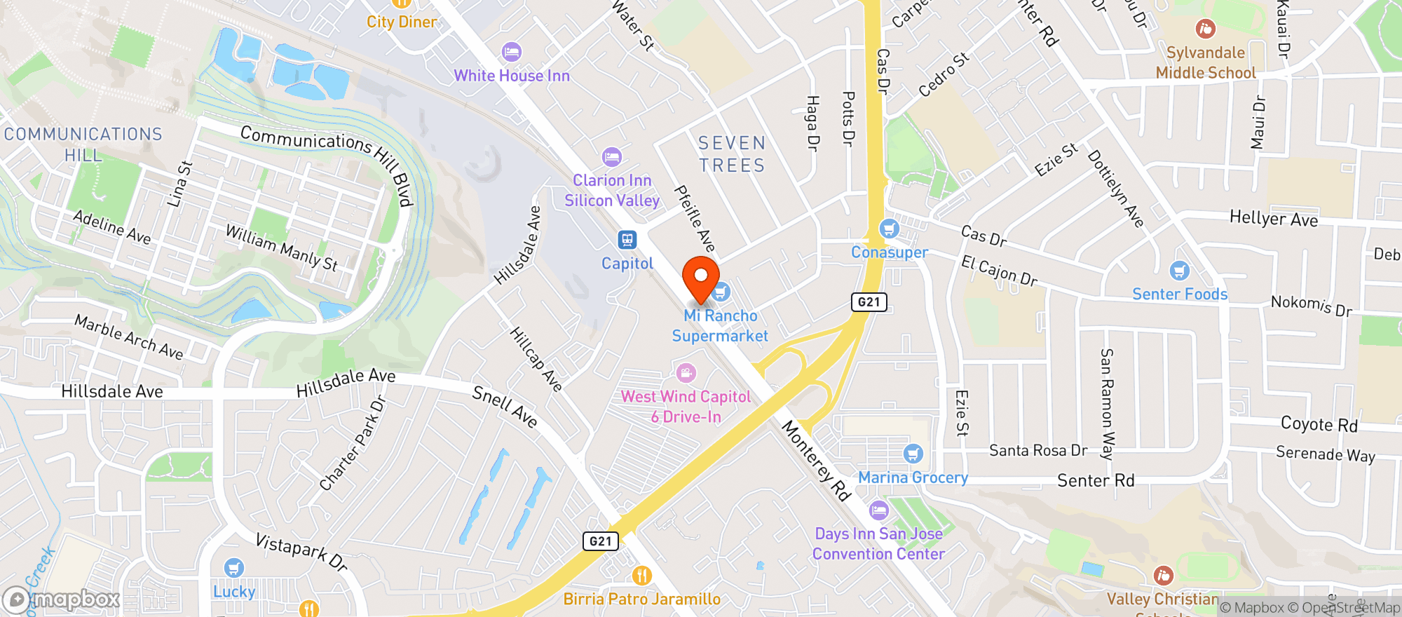 Map showing Mi Rancho Supermarket