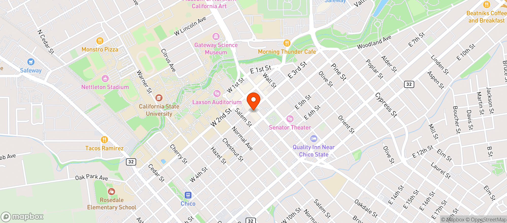 Map showing Broadway Heights California Cuisine