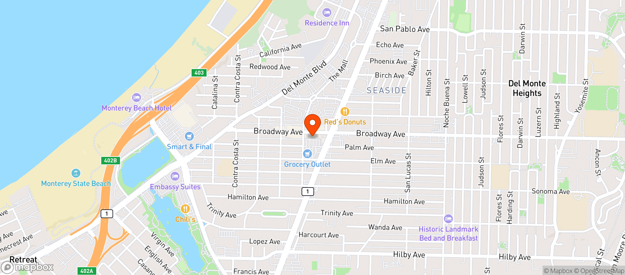 Map showing Halfpipe Cannabis Weed Dispensary Seaside