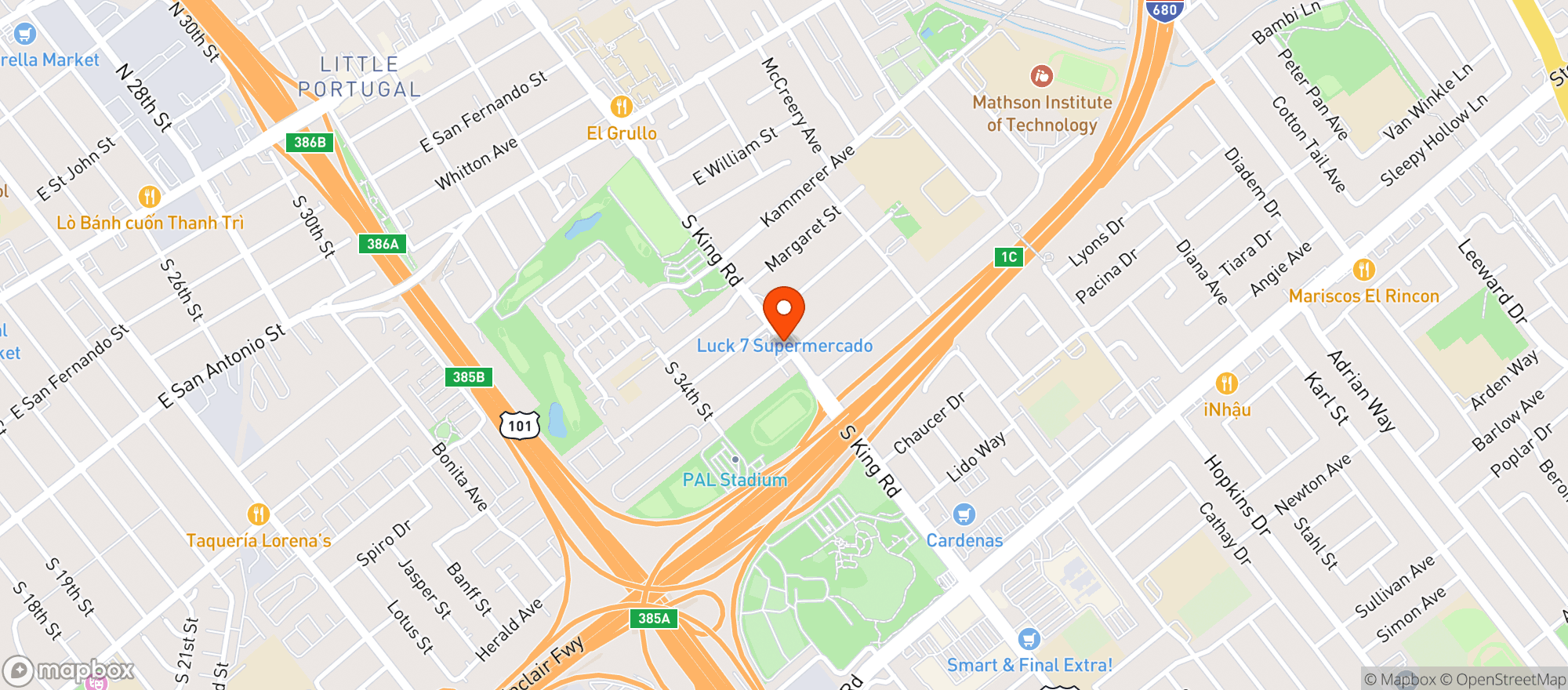 Map showing Pizza Presidente