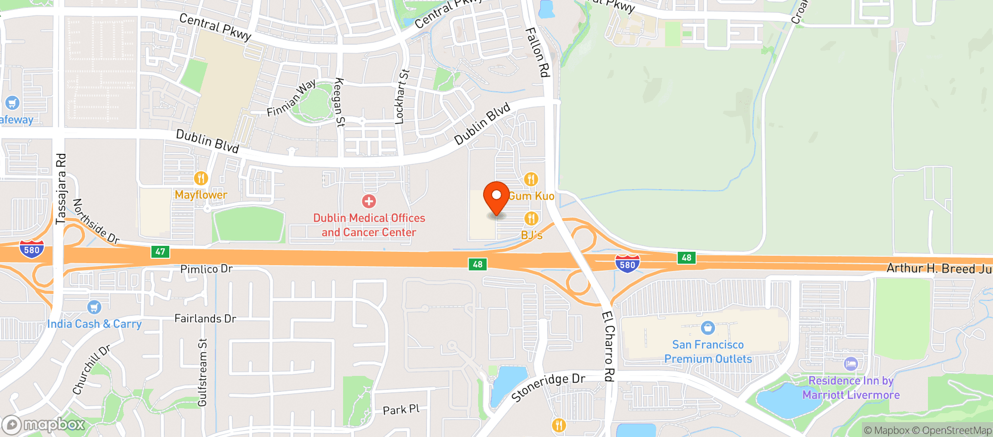 Map showing Bjs Restaurant & Brewhouse