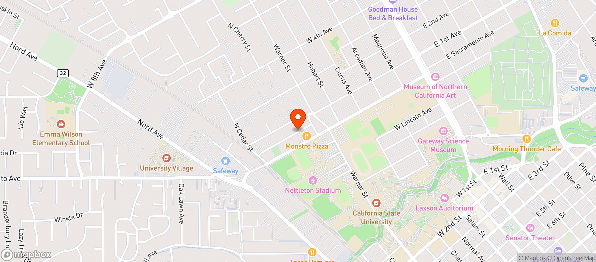 Map showing Tony's Liquor REGULAR HOURS - Chico