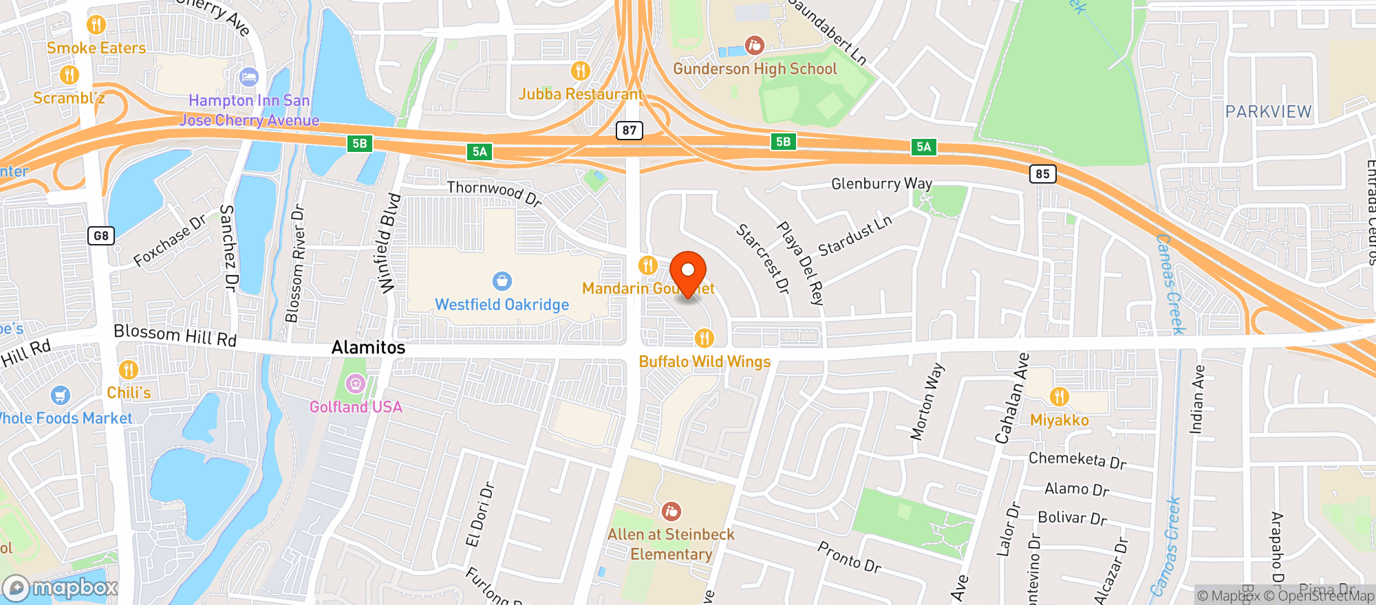 Map showing Blossom Hill-SJ