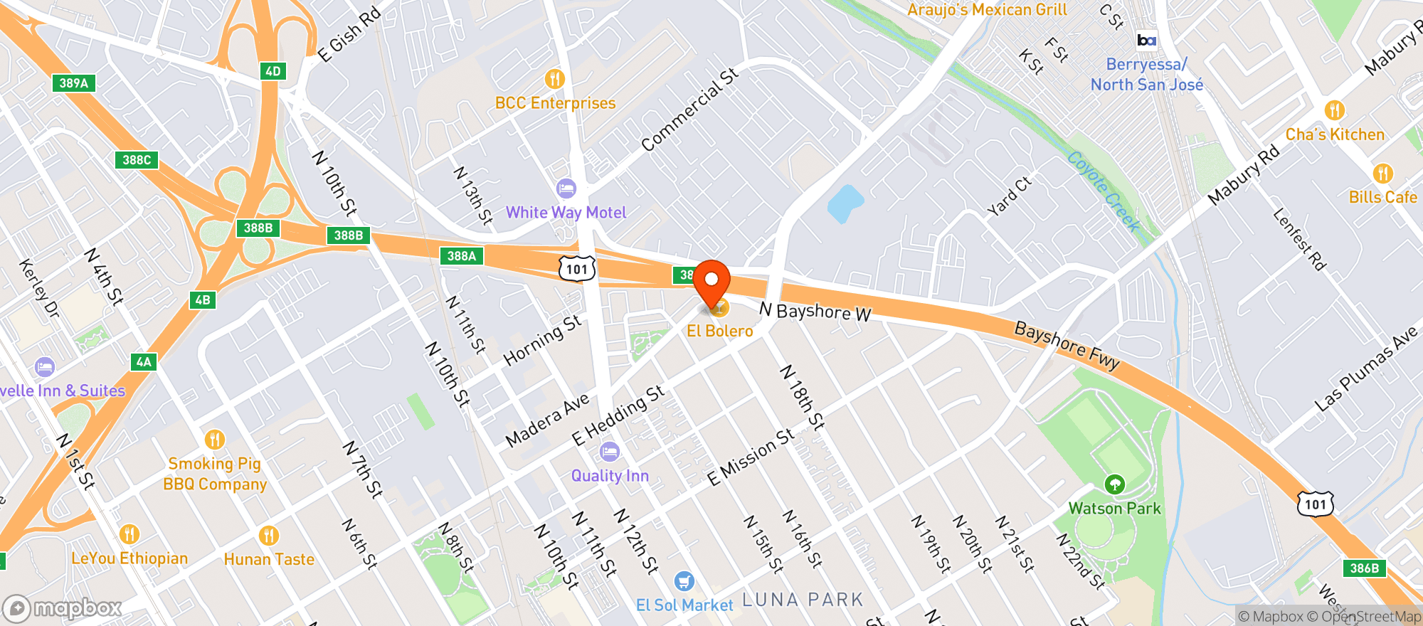 Map showing El Bolero