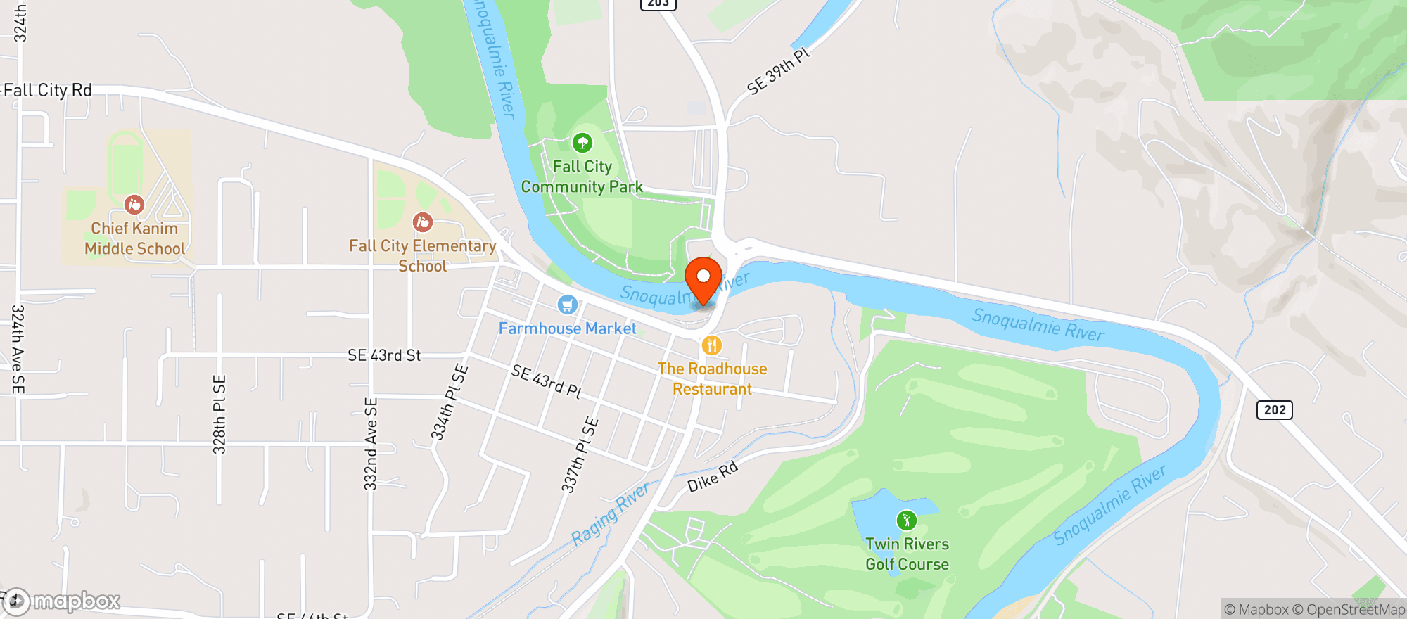 Map showing Snoqualmie River (by Fall City)