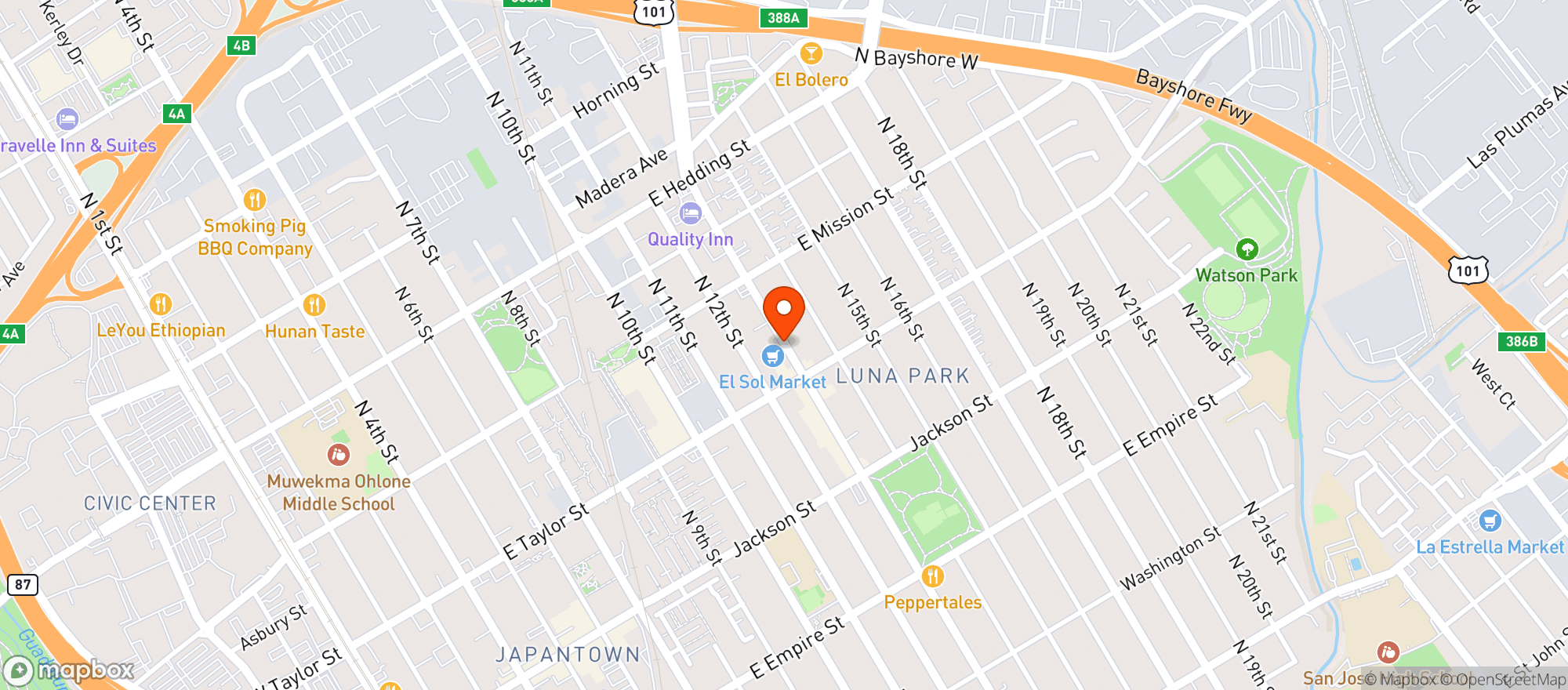 Map showing El Sol Market